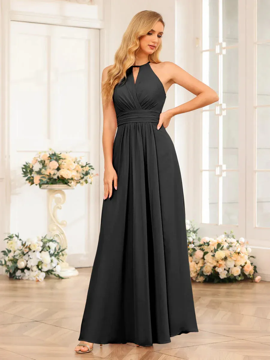 A-Line/Princess Halter Long Wedding Party Dresses With Split Side