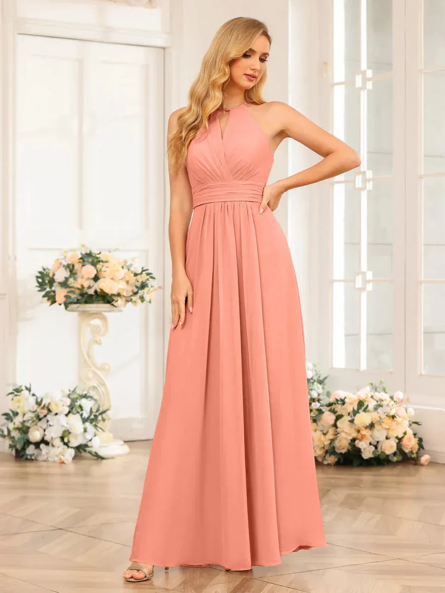 A-Line/Princess Halter Long Wedding Party Dresses With Split Side