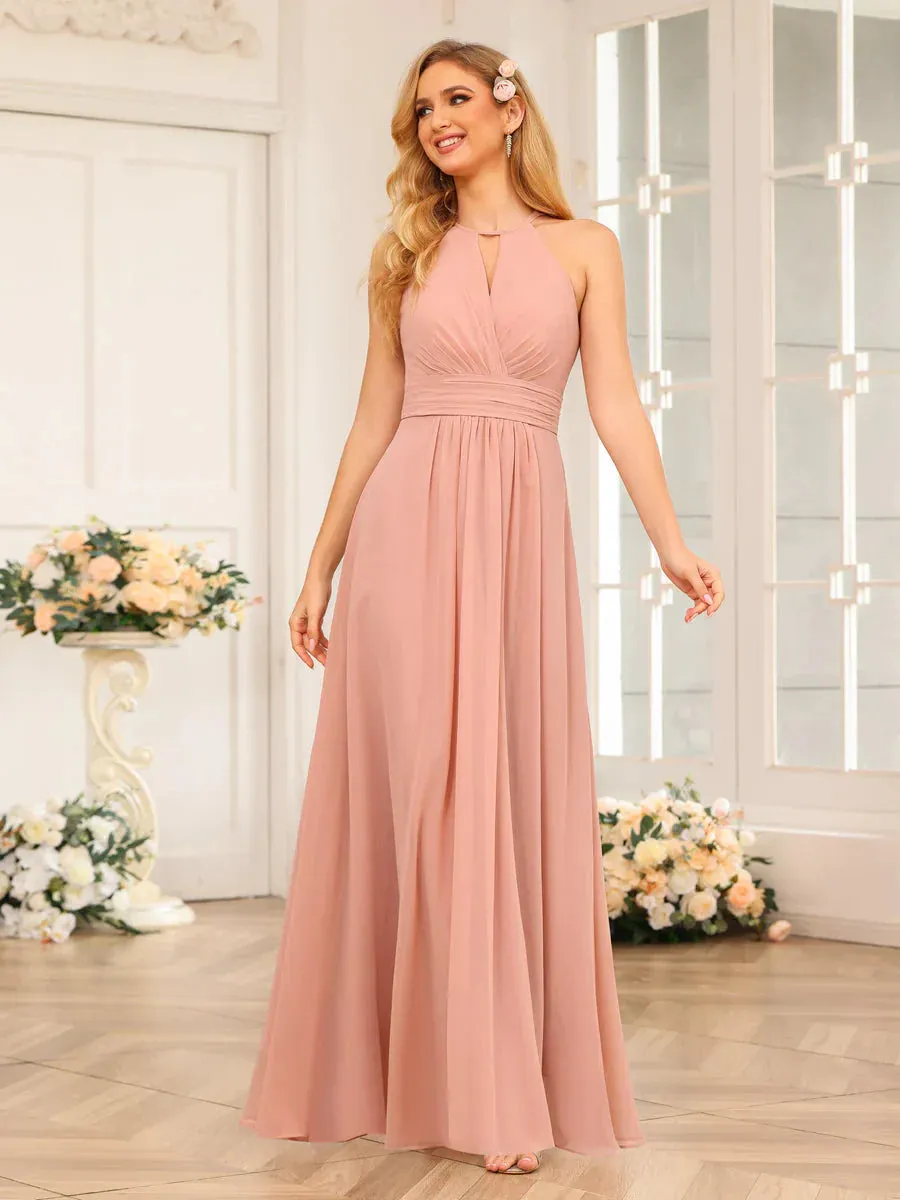 A-Line/Princess Halter Long Wedding Party Dresses With Split Side