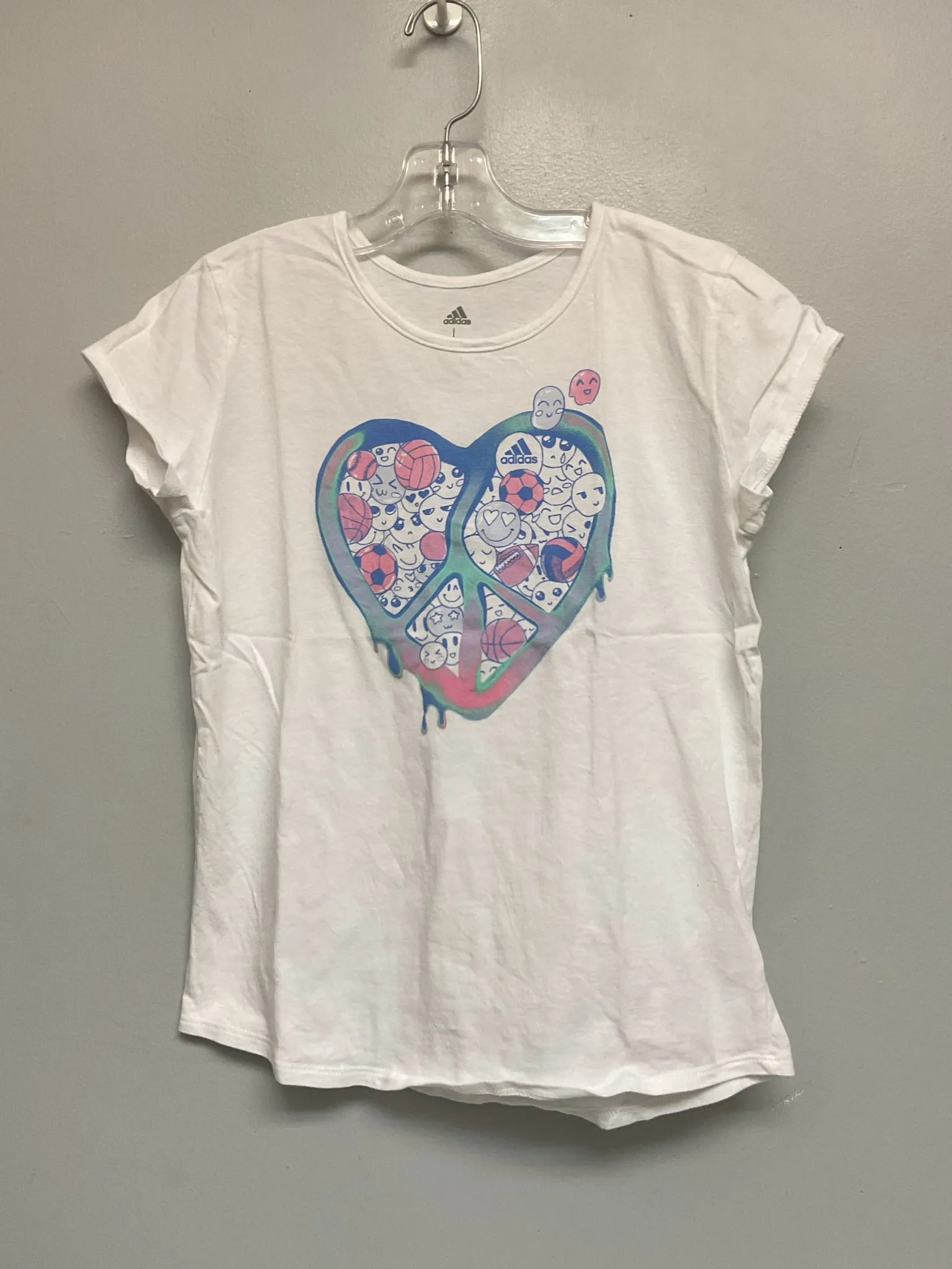 Adidas Size 14 White Cotton Big Girls Tees/Polos/Tunics