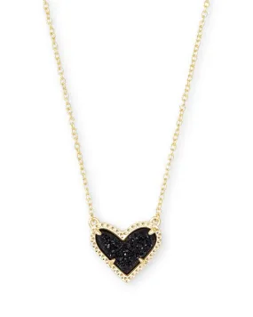 Ari Heart Short Pendant Gold - Black Drusy