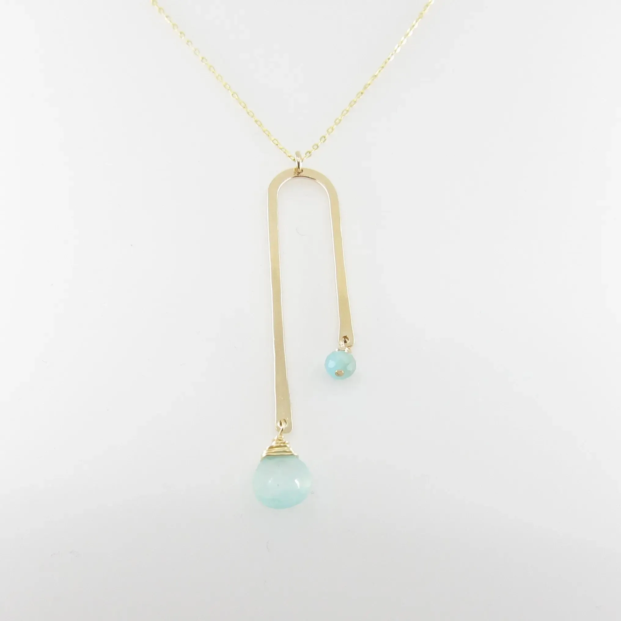 Asymmetrical Arch Necklace with Aqua Chalcedony Gemstone Drops