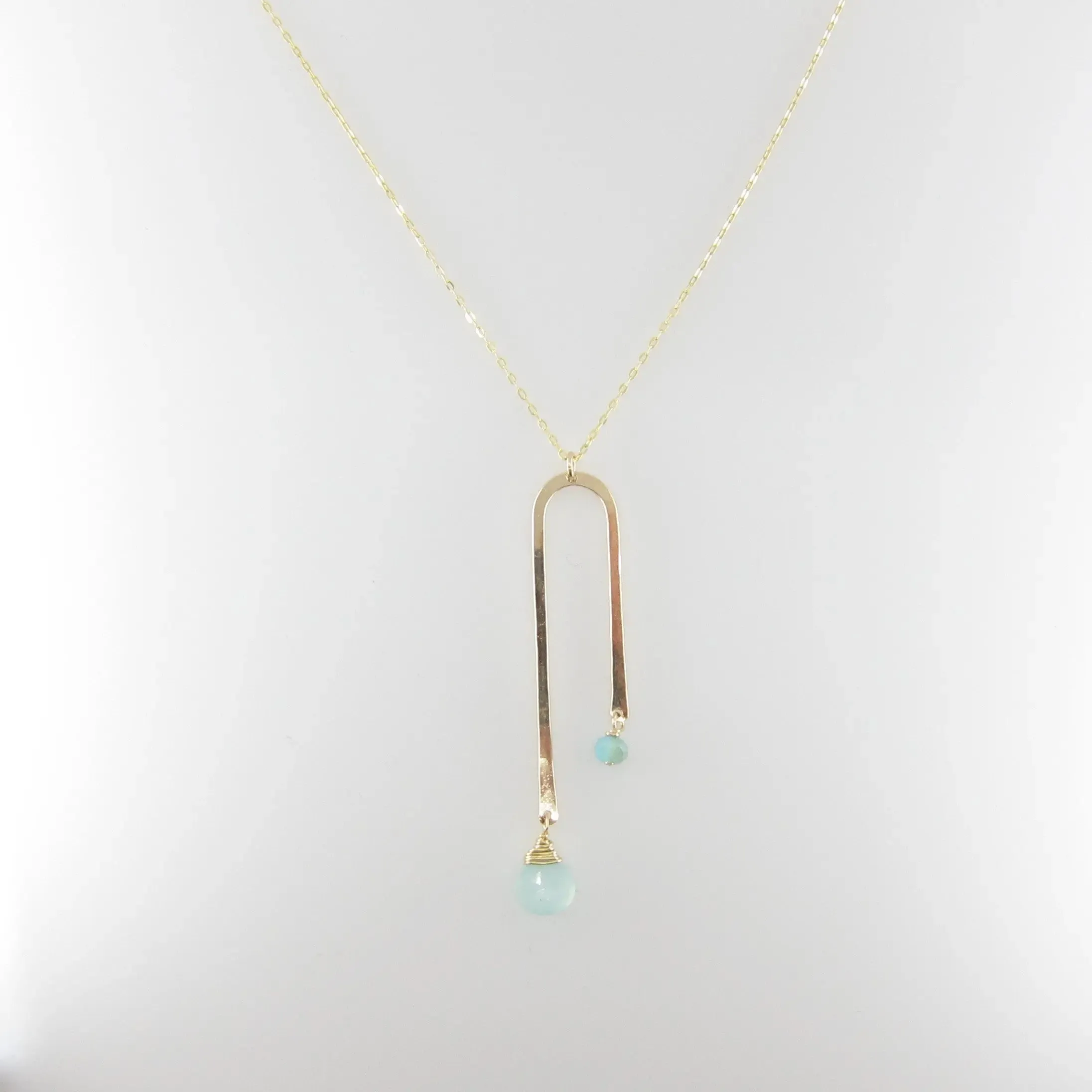Asymmetrical Arch Necklace with Aqua Chalcedony Gemstone Drops