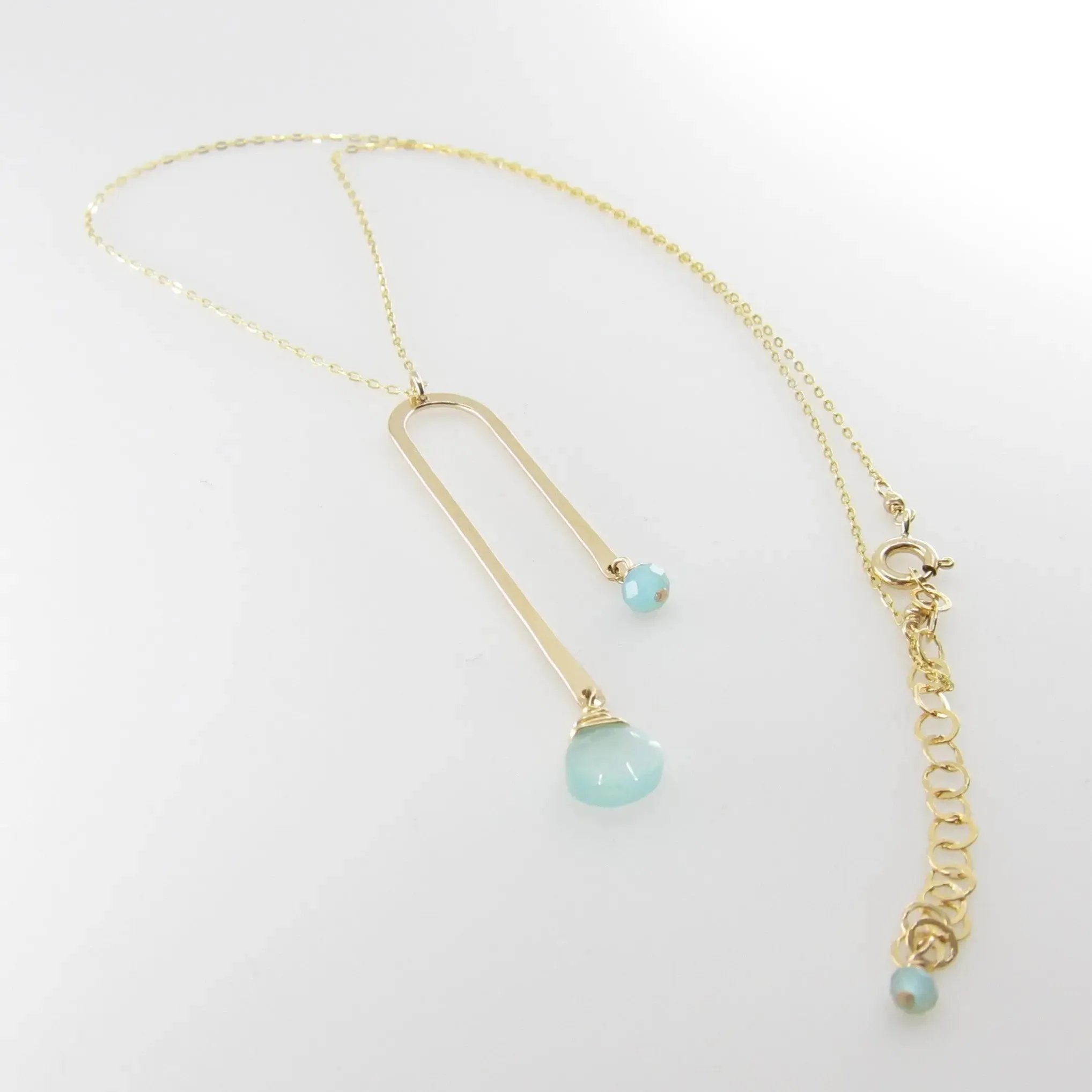 Asymmetrical Arch Necklace with Aqua Chalcedony Gemstone Drops