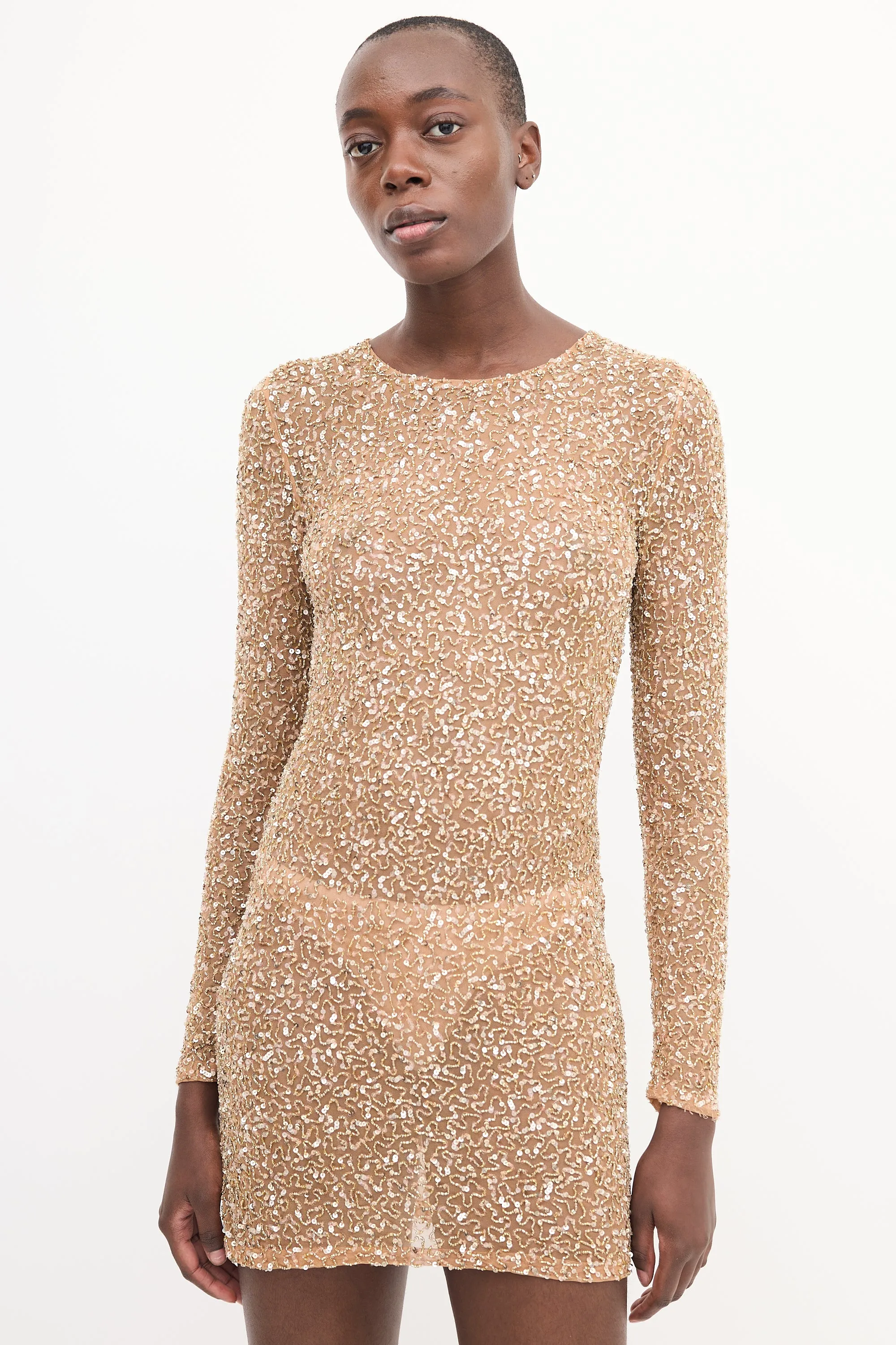 Beige Bead & Sequin Embellished Dress