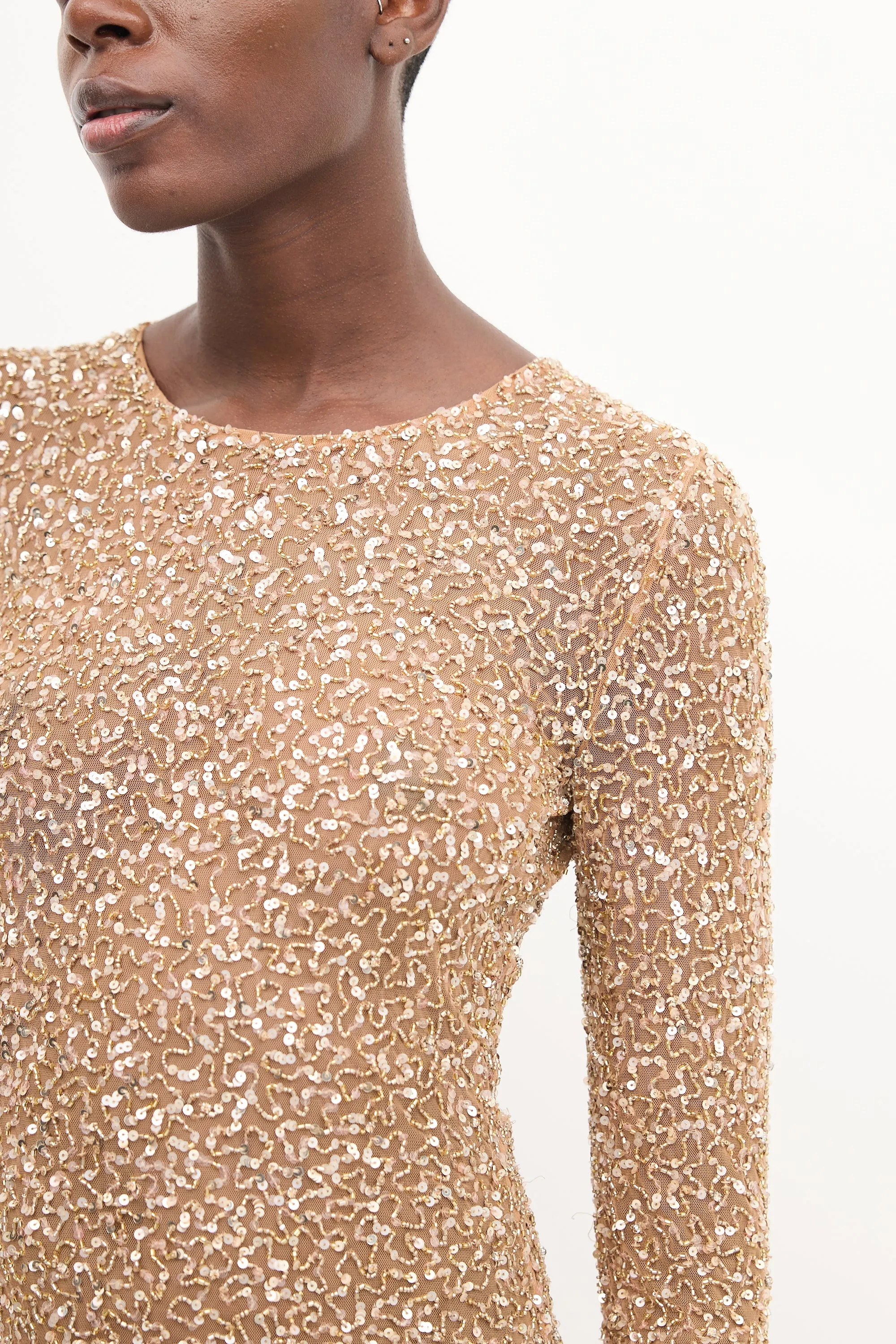 Beige Bead & Sequin Embellished Dress