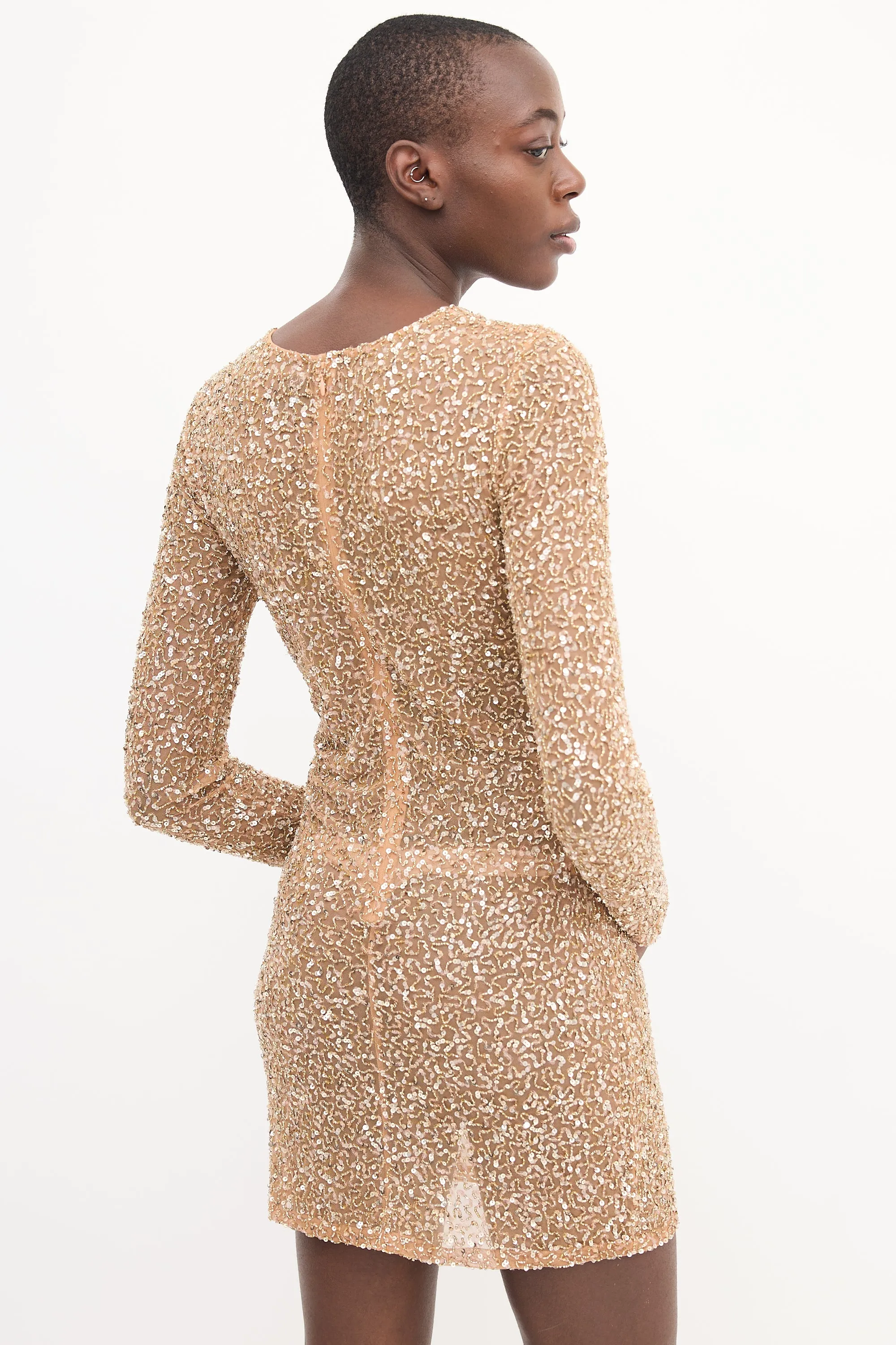 Beige Bead & Sequin Embellished Dress