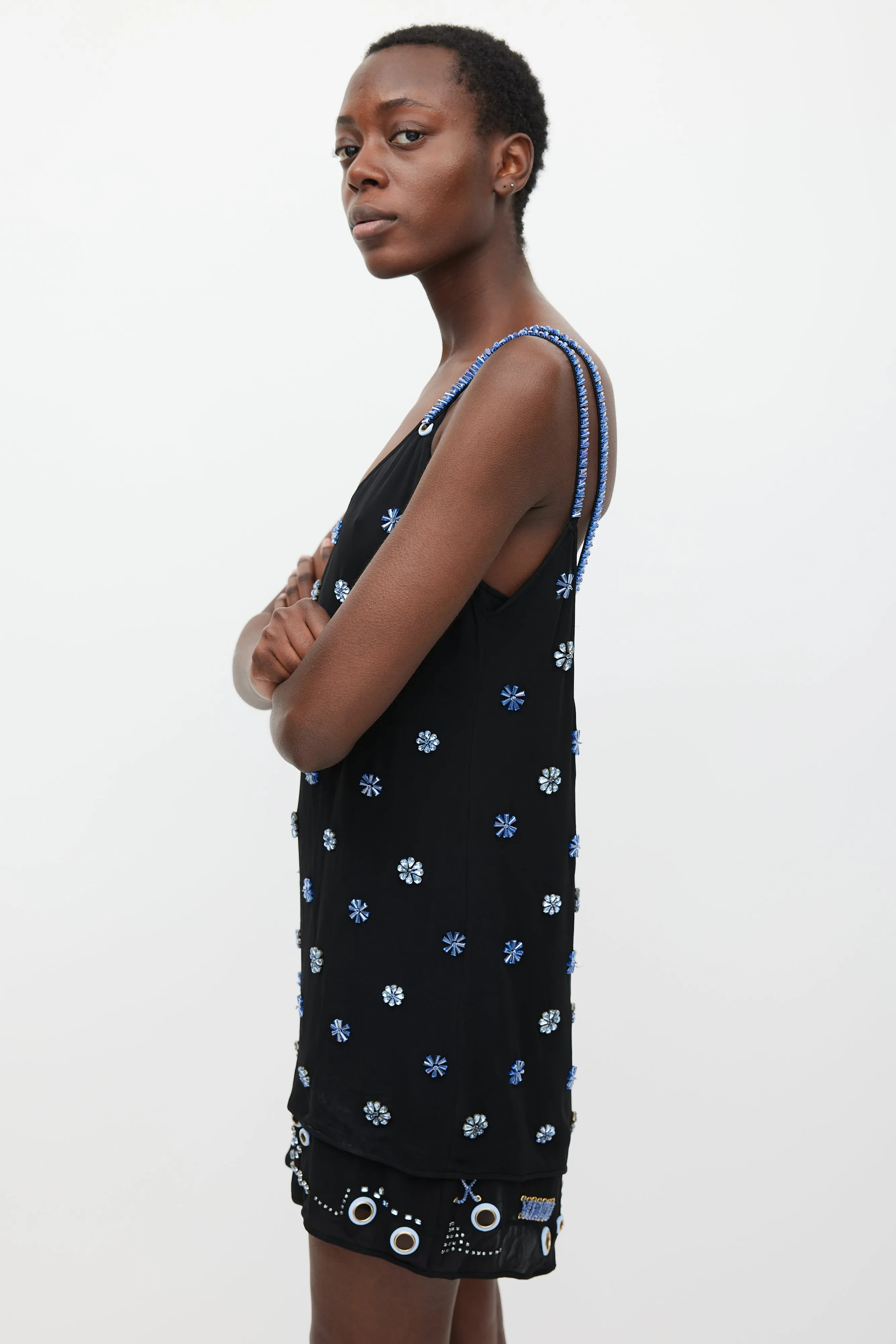 Black & Blue Embellished Layer Dress