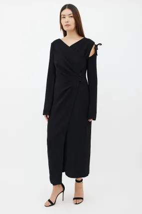 Black Crepe Asymmetrical Wrap Dress