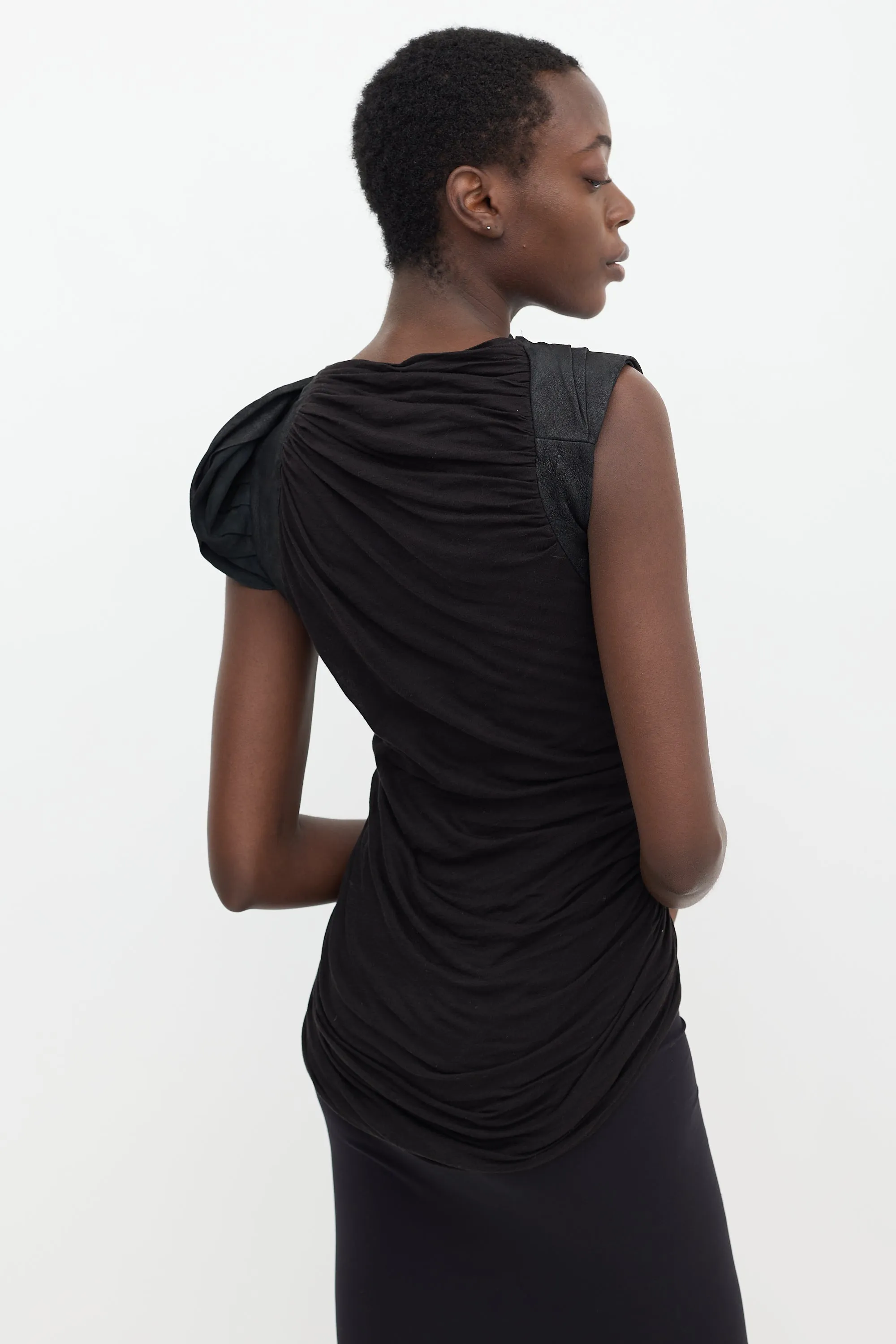 Black Leather Gathered Top