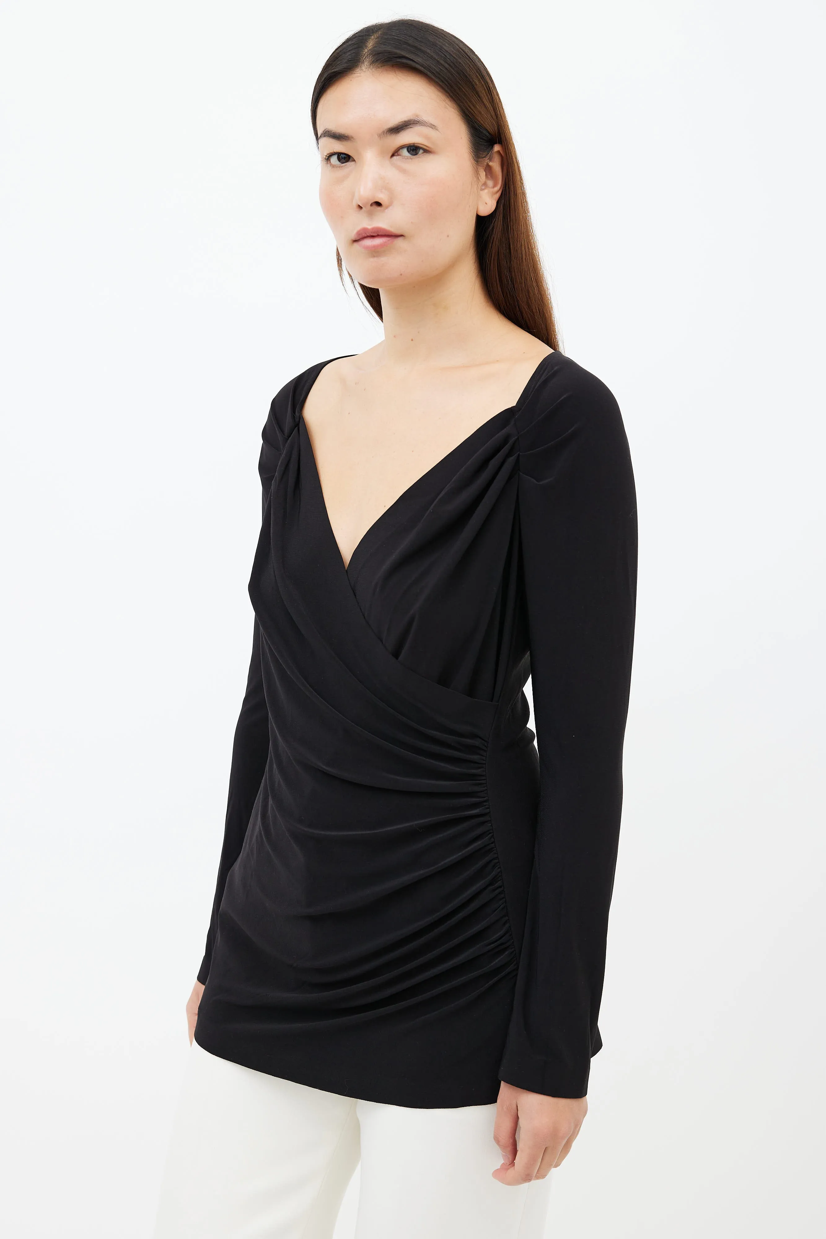 Black Long Sleeve Ruched Top