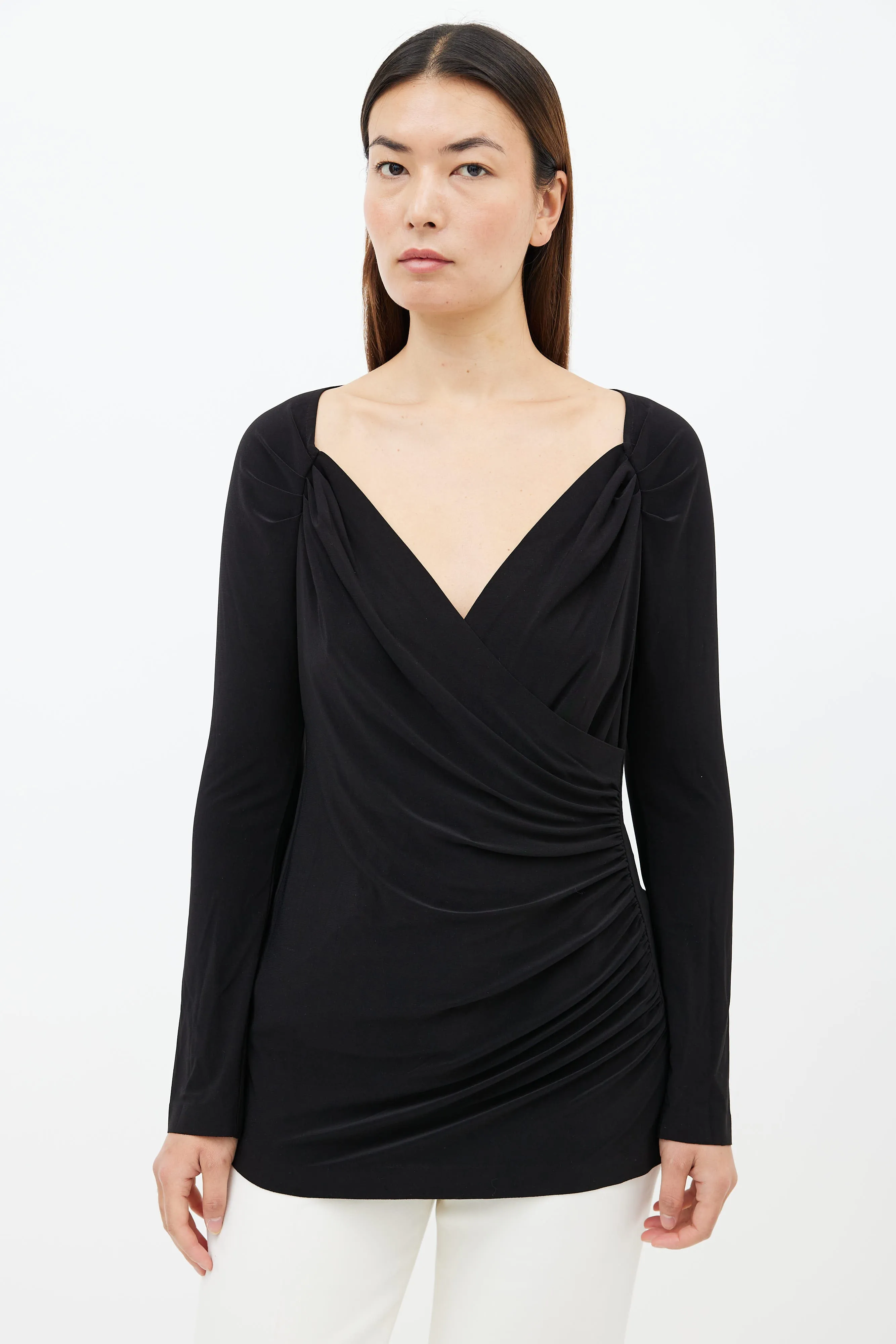 Black Long Sleeve Ruched Top
