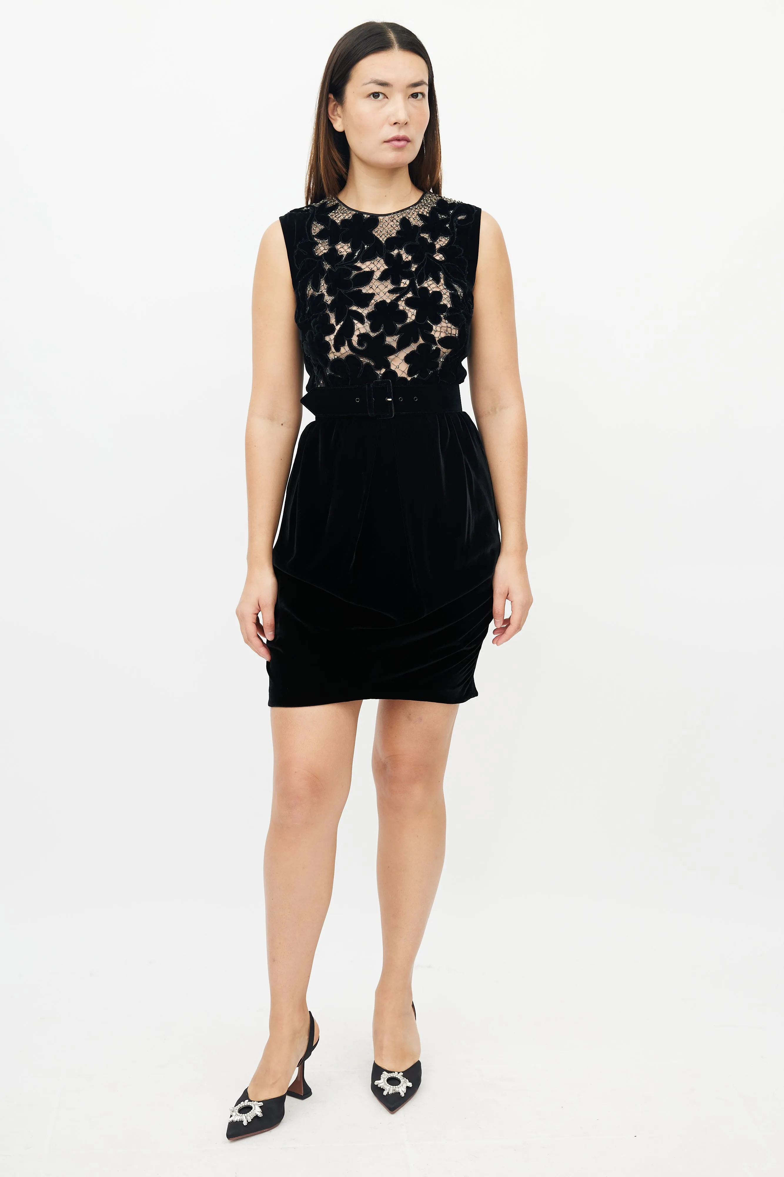 Black Velvet Floral Embellished Dress