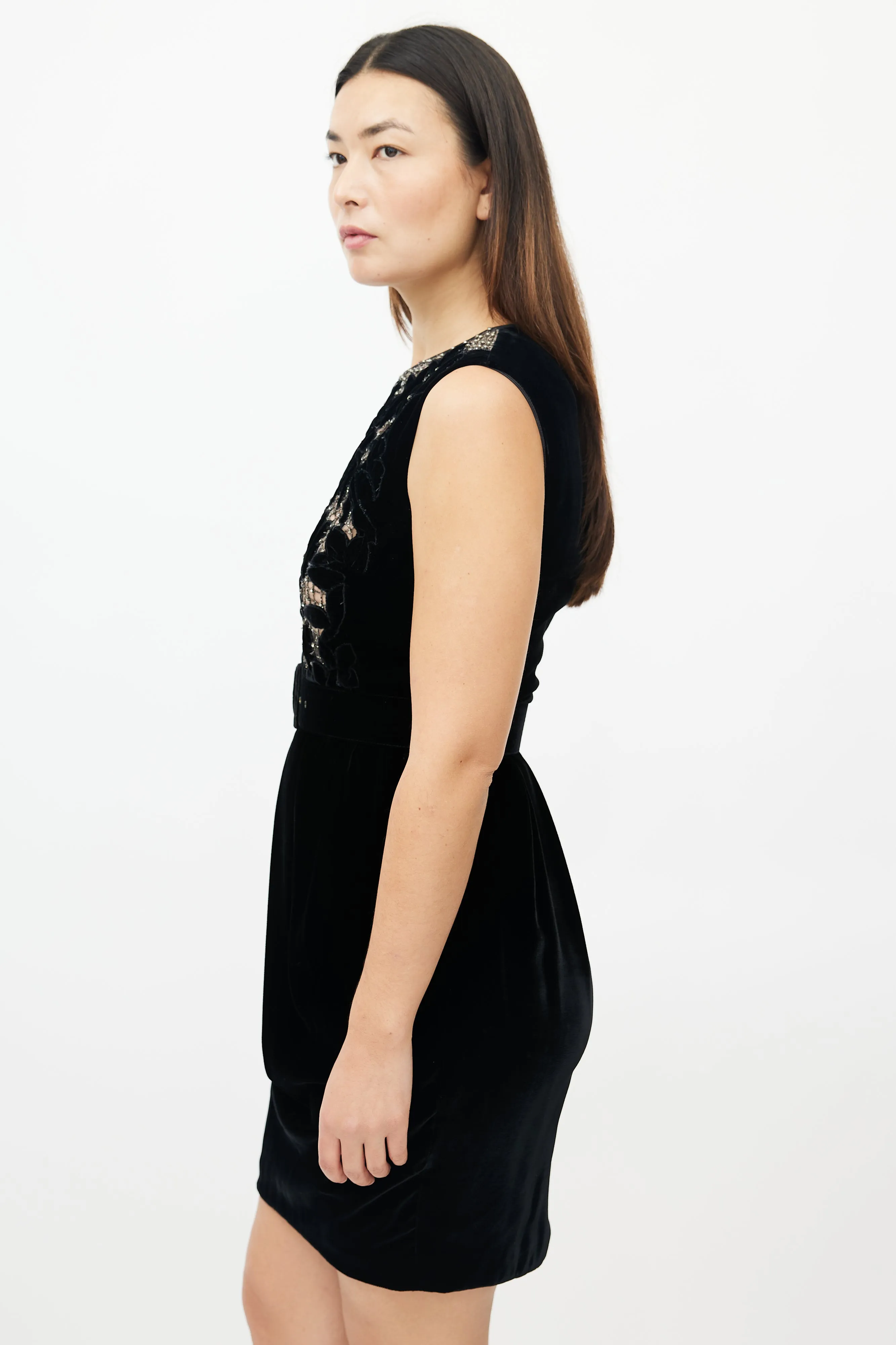 Black Velvet Floral Embellished Dress
