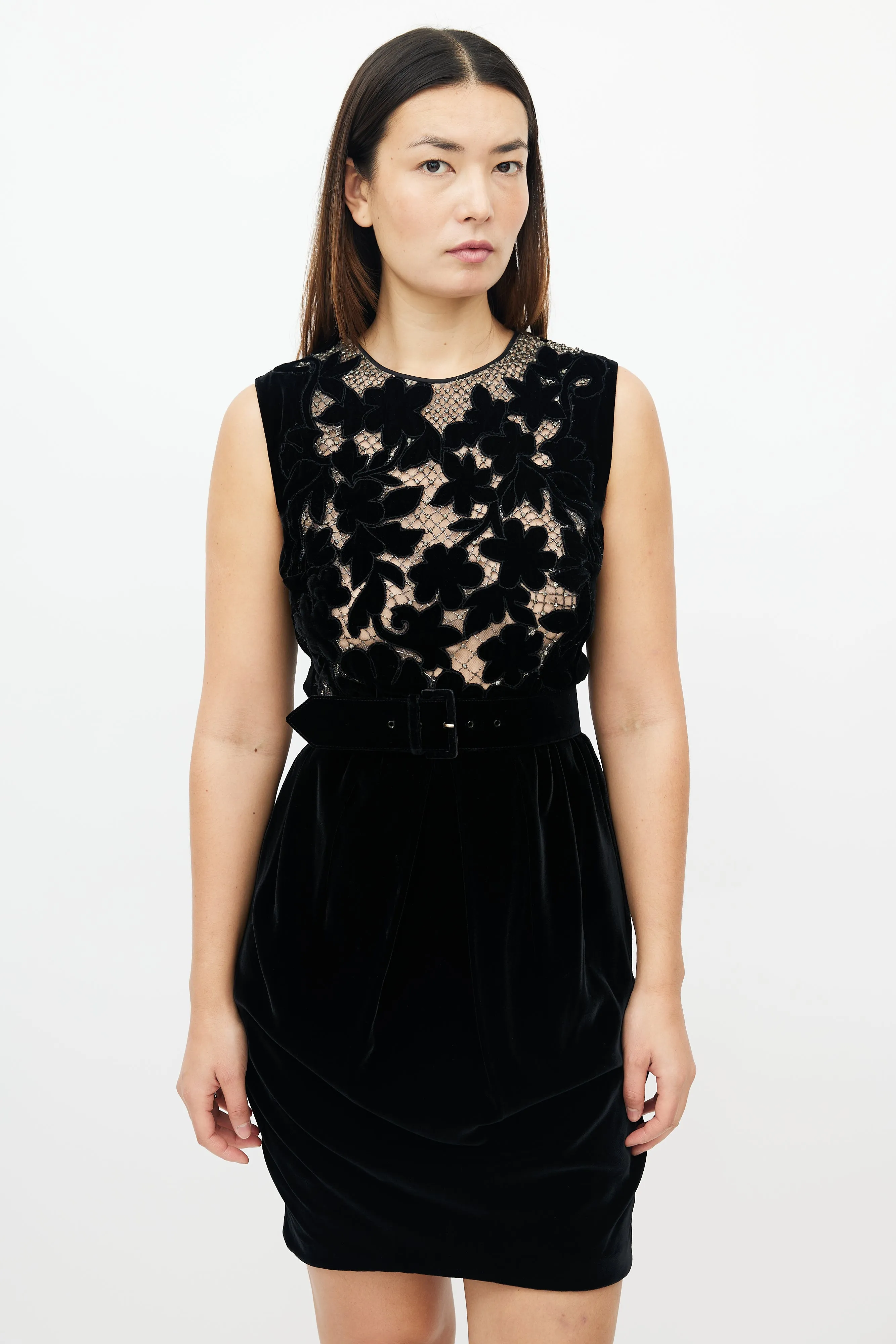 Black Velvet Floral Embellished Dress