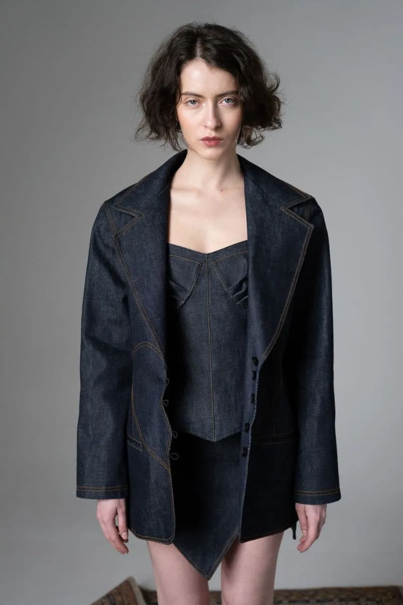 BROKEN HEART DENIM & BROWN SEAM BLAZER