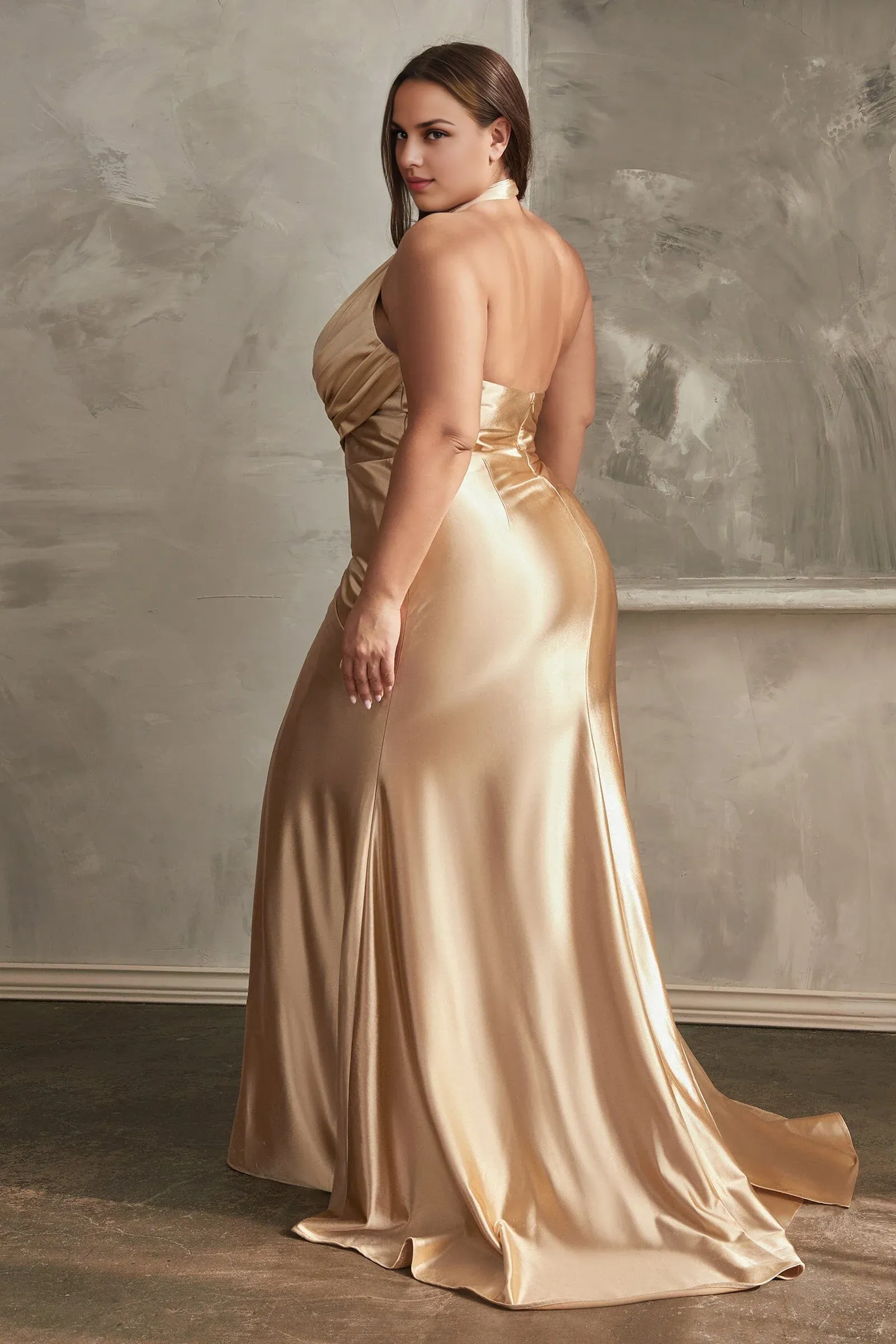Fashion Evening Dress Fitted Long Satin Halter Slit Dress Prom Dresses