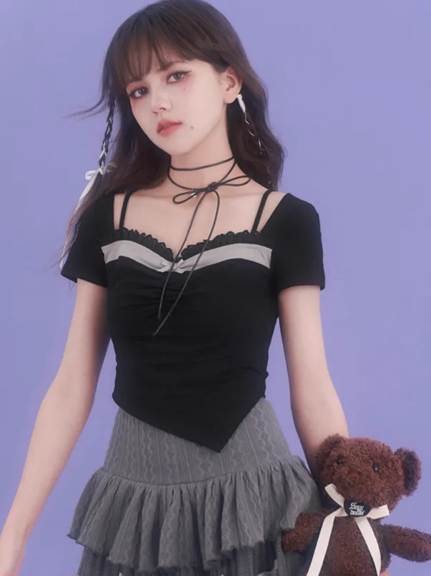 Faux Asymmetrical Square Top Two-piece Collar
