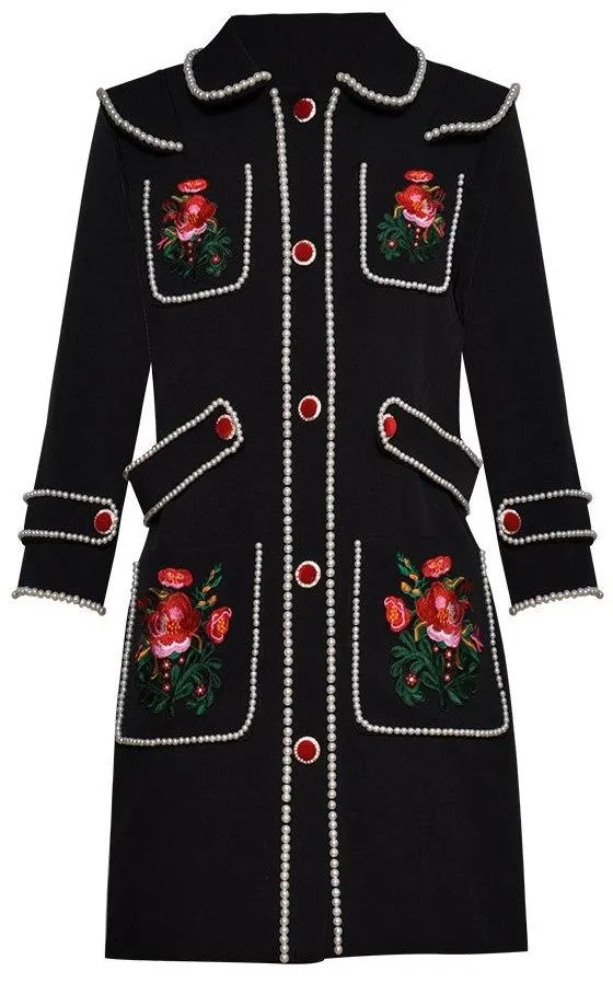 Floral-Embroidered Pearl-Embellished Dress