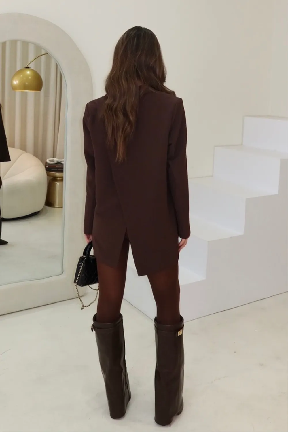 Gigi chocolate asymmetric back blazer