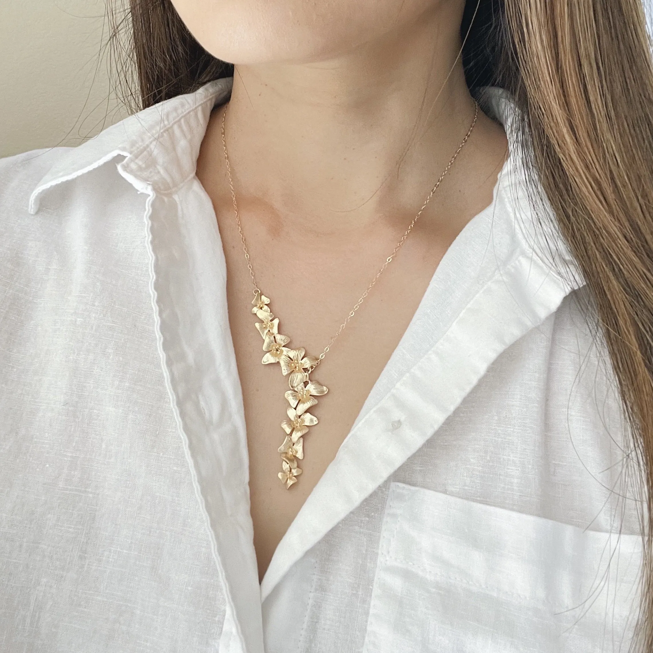 Gold Asymmetrical Dogwood Necklace