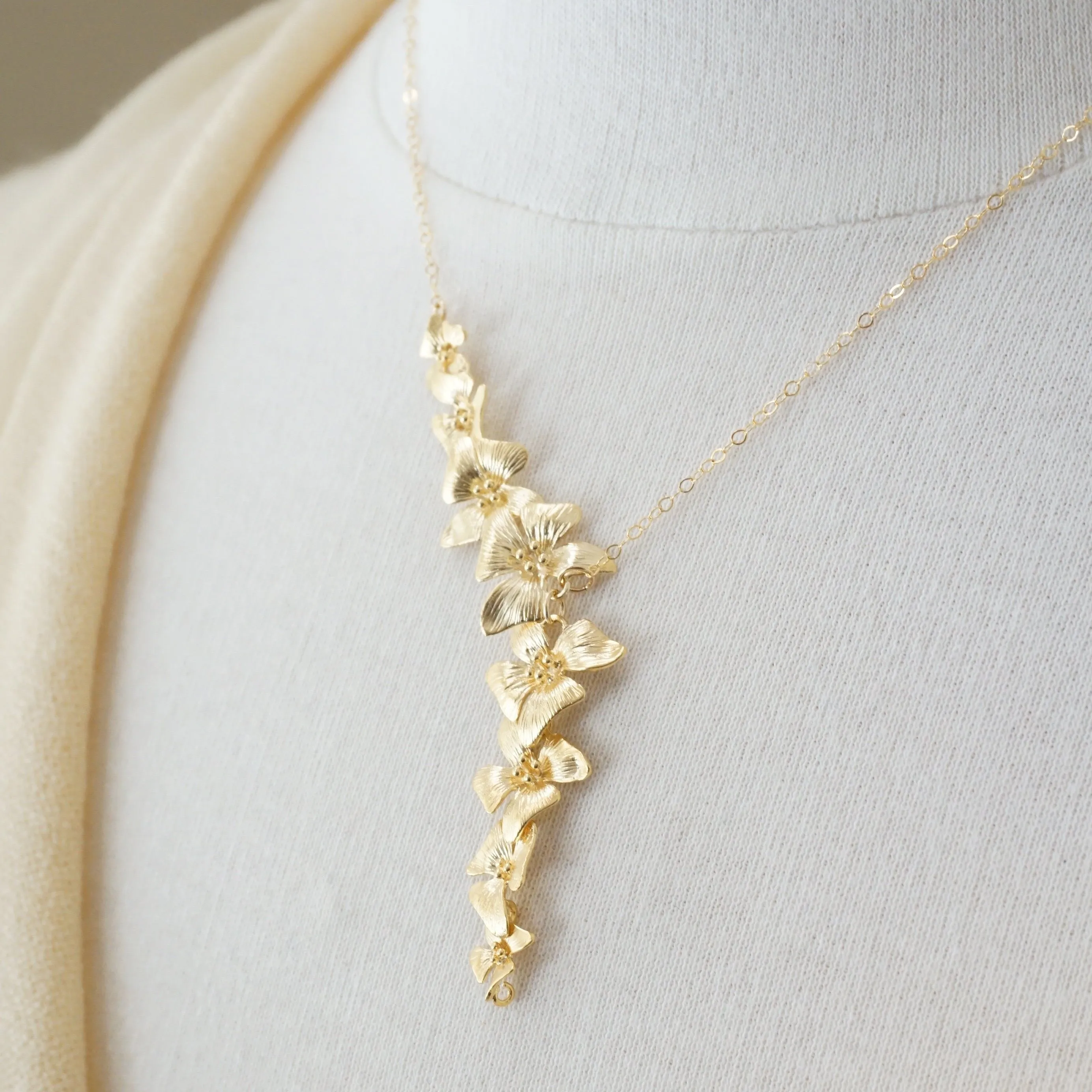 Gold Asymmetrical Dogwood Necklace