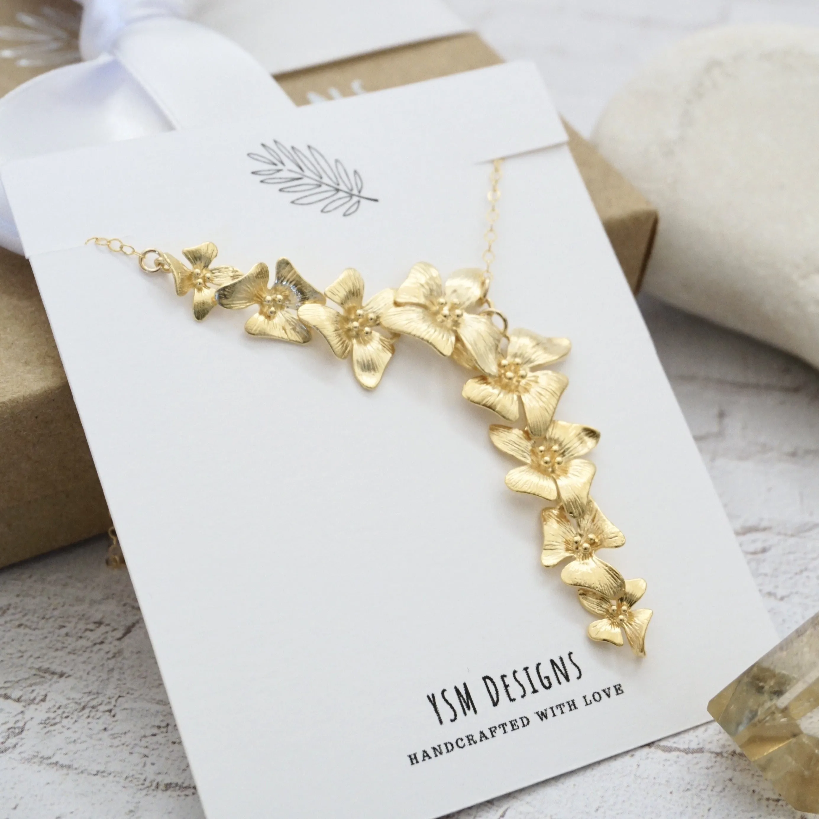 Gold Asymmetrical Dogwood Necklace