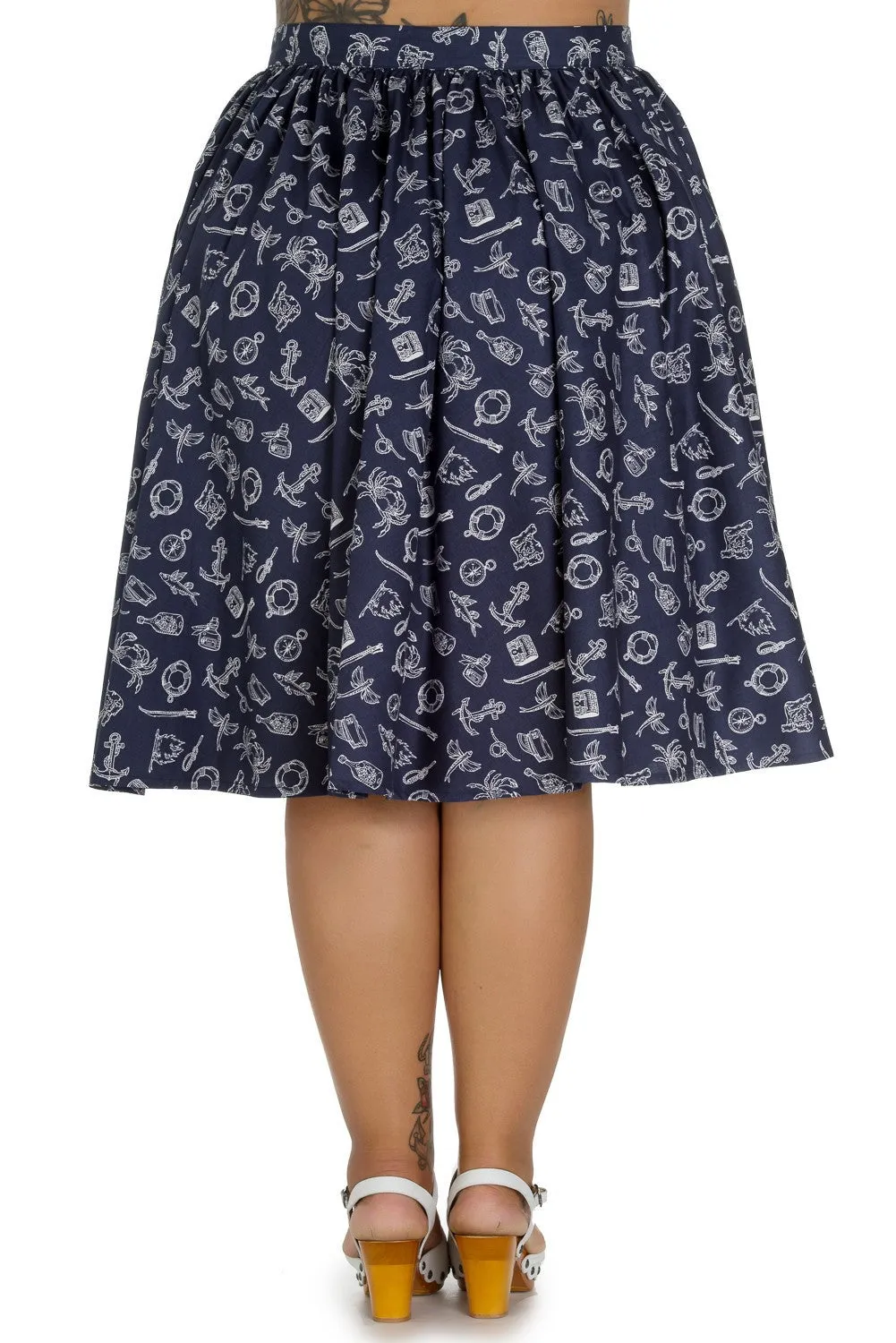 Hell Bunny 50's Marin Nautical Navy Swing Skirt
