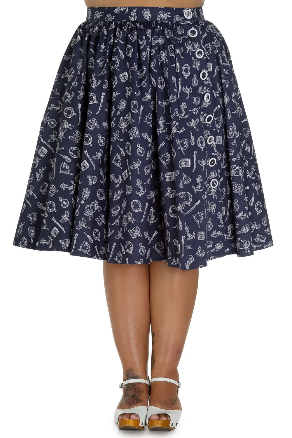 Hell Bunny 50's Marin Nautical Navy Swing Skirt