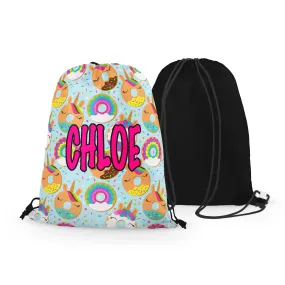 Personalized Unicorn Donuts Drawstring Bag