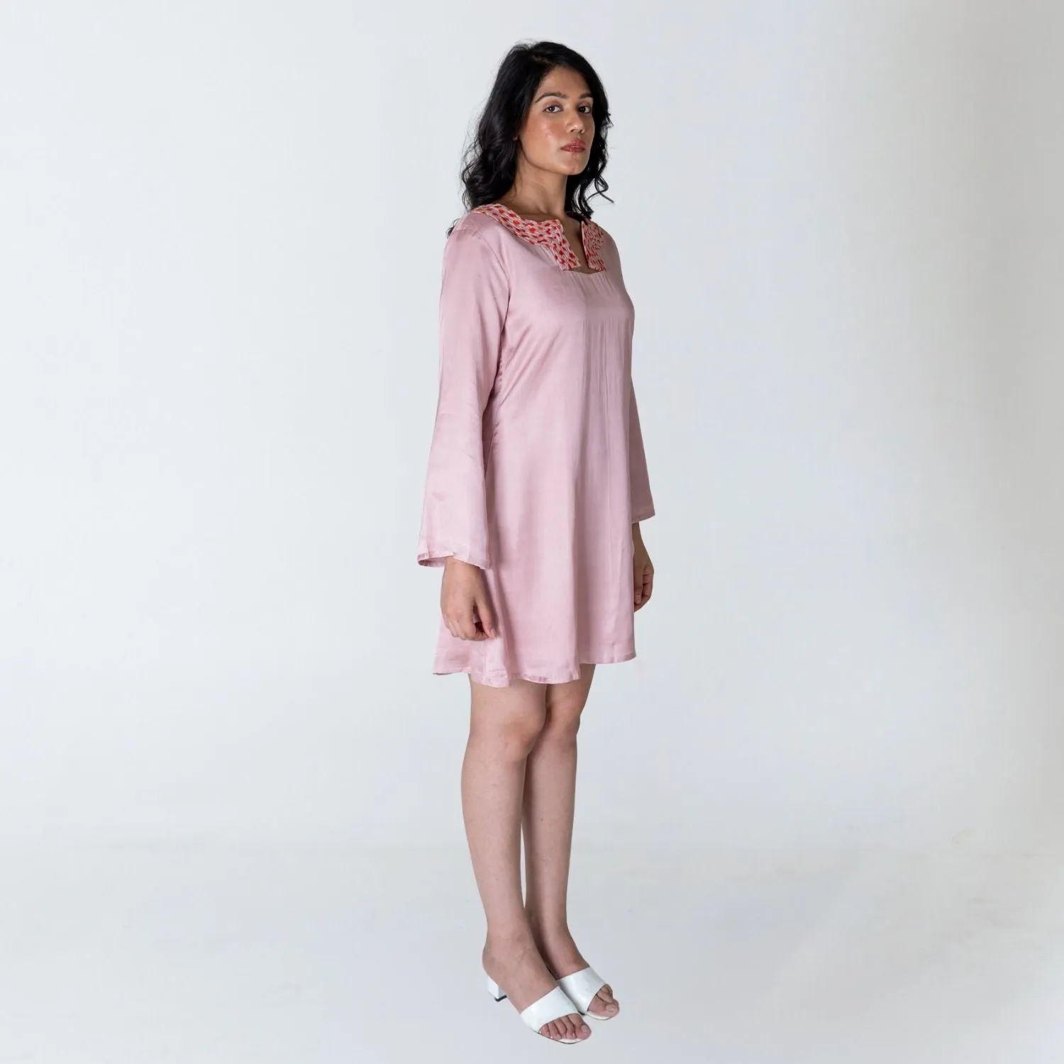 Pink Collar Short Dress | Orange Braid Embellished | Chic Appeal