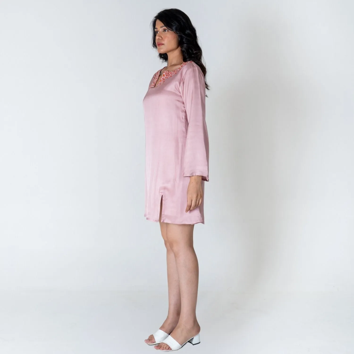Pink Collar Short Dress | Orange Braid Embellished | Chic Appeal