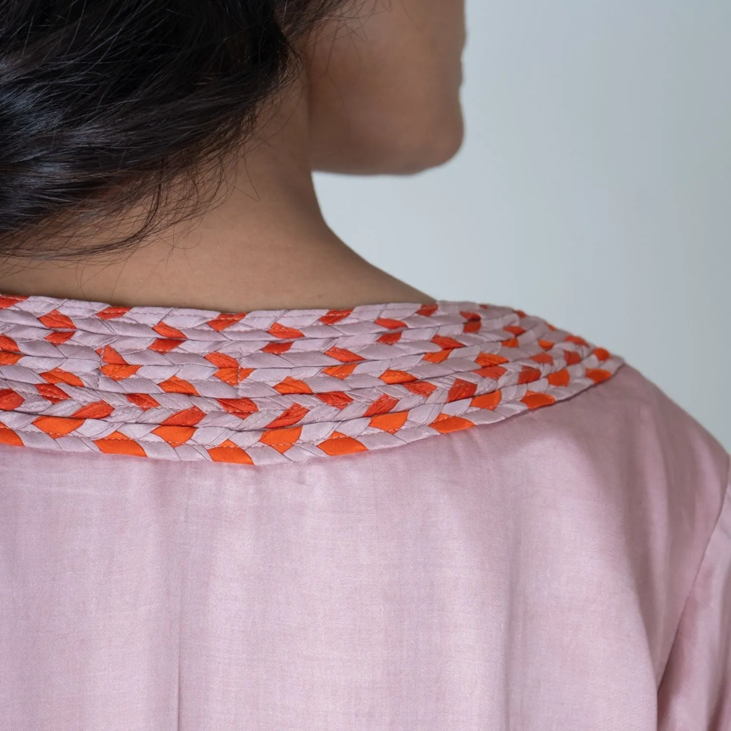 Pink Collar Short Dress | Orange Braid Embellished | Chic Appeal