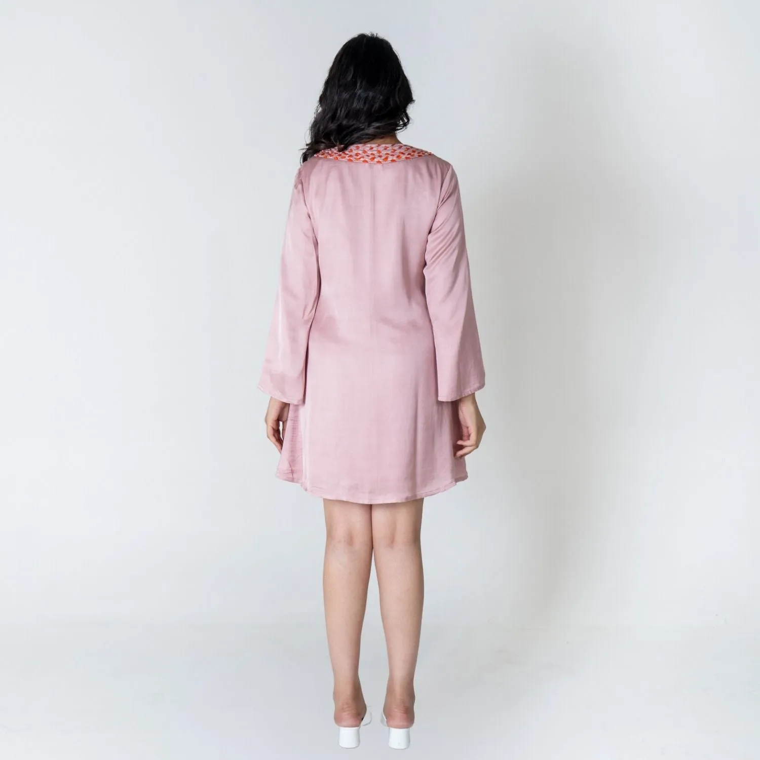 Pink Collar Short Dress | Orange Braid Embellished | Chic Appeal