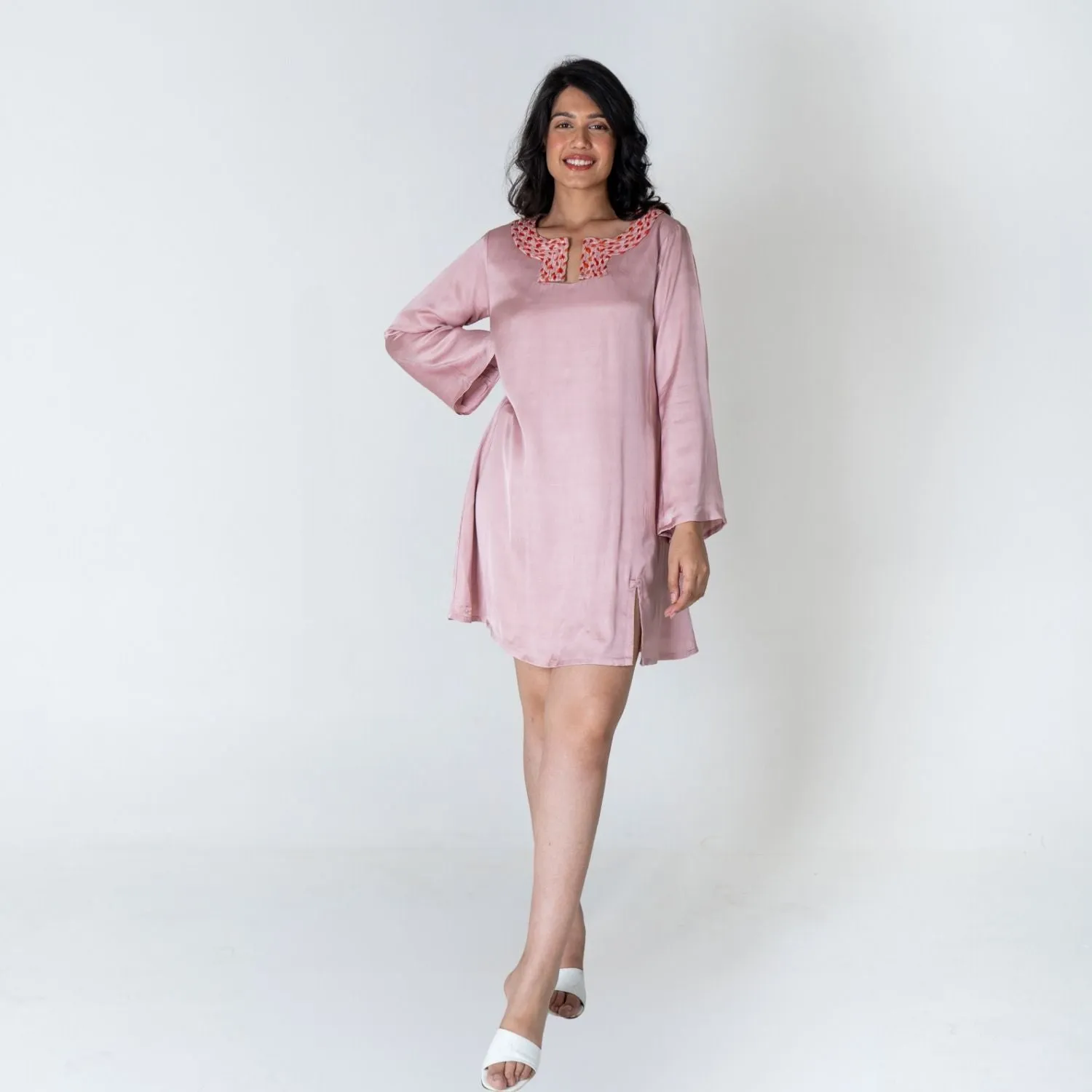 Pink Collar Short Dress | Orange Braid Embellished | Chic Appeal