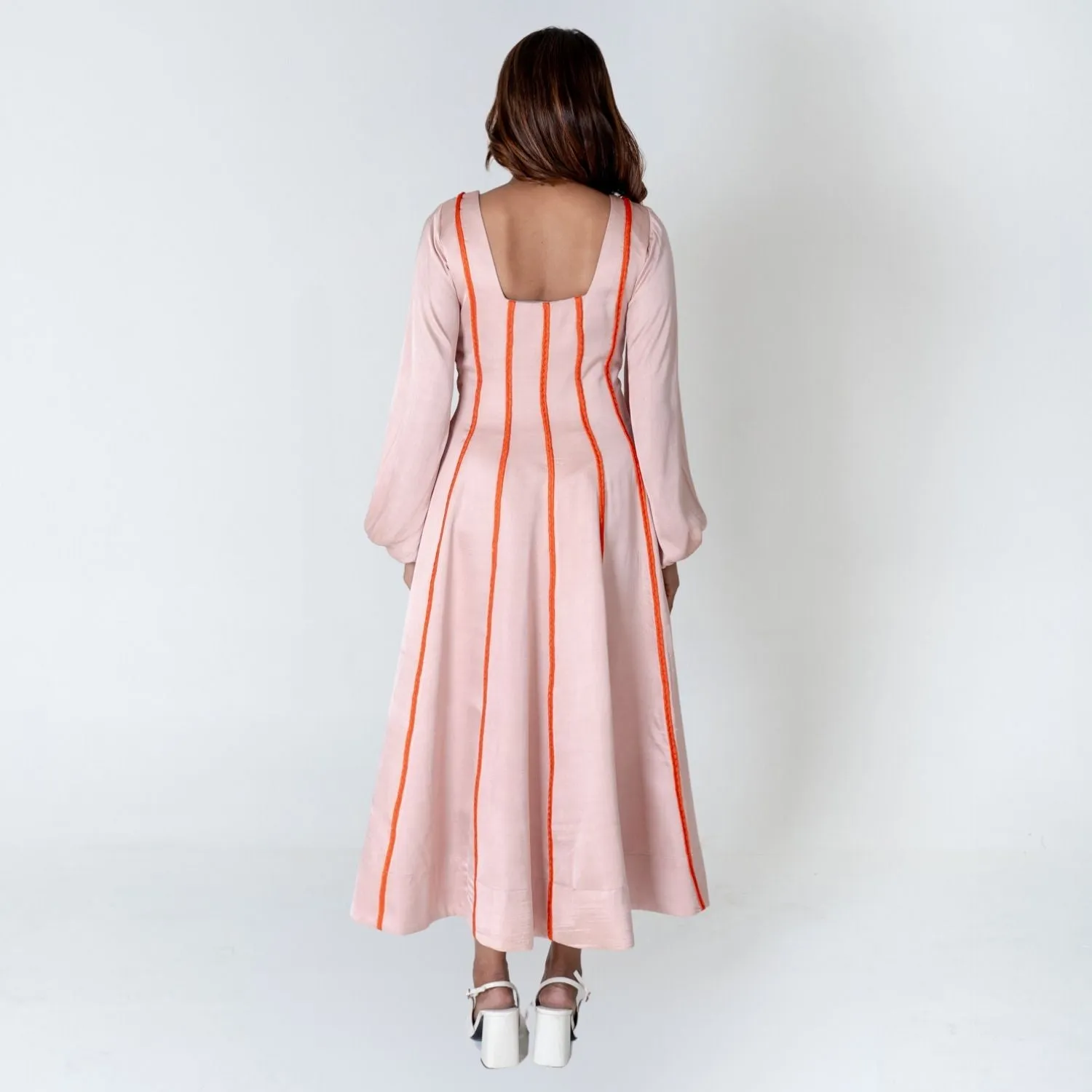 Pink Maxi Dress | Orange Braid Embellished | Modal Silk | Style Statement
