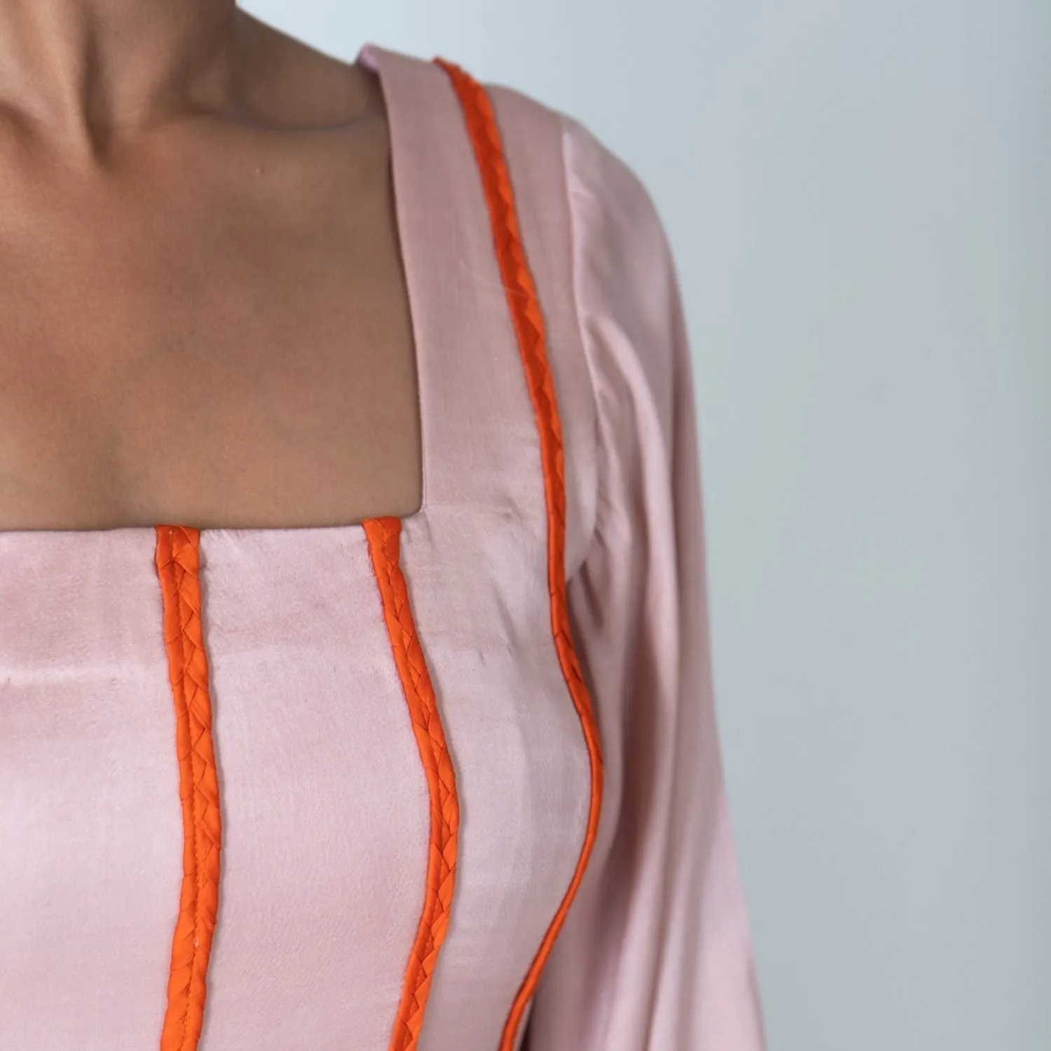 Pink Maxi Dress | Orange Braid Embellished | Modal Silk | Style Statement