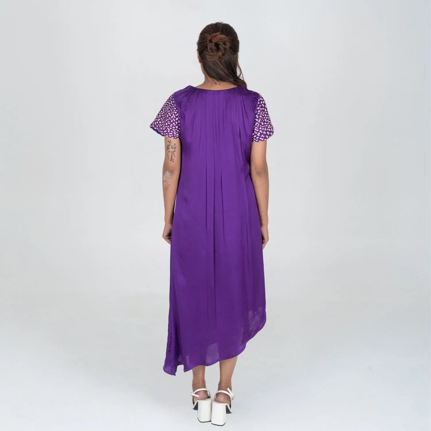 Purple Colour Block Midi Dress | Embellished Sleeve | Contemporary Classics