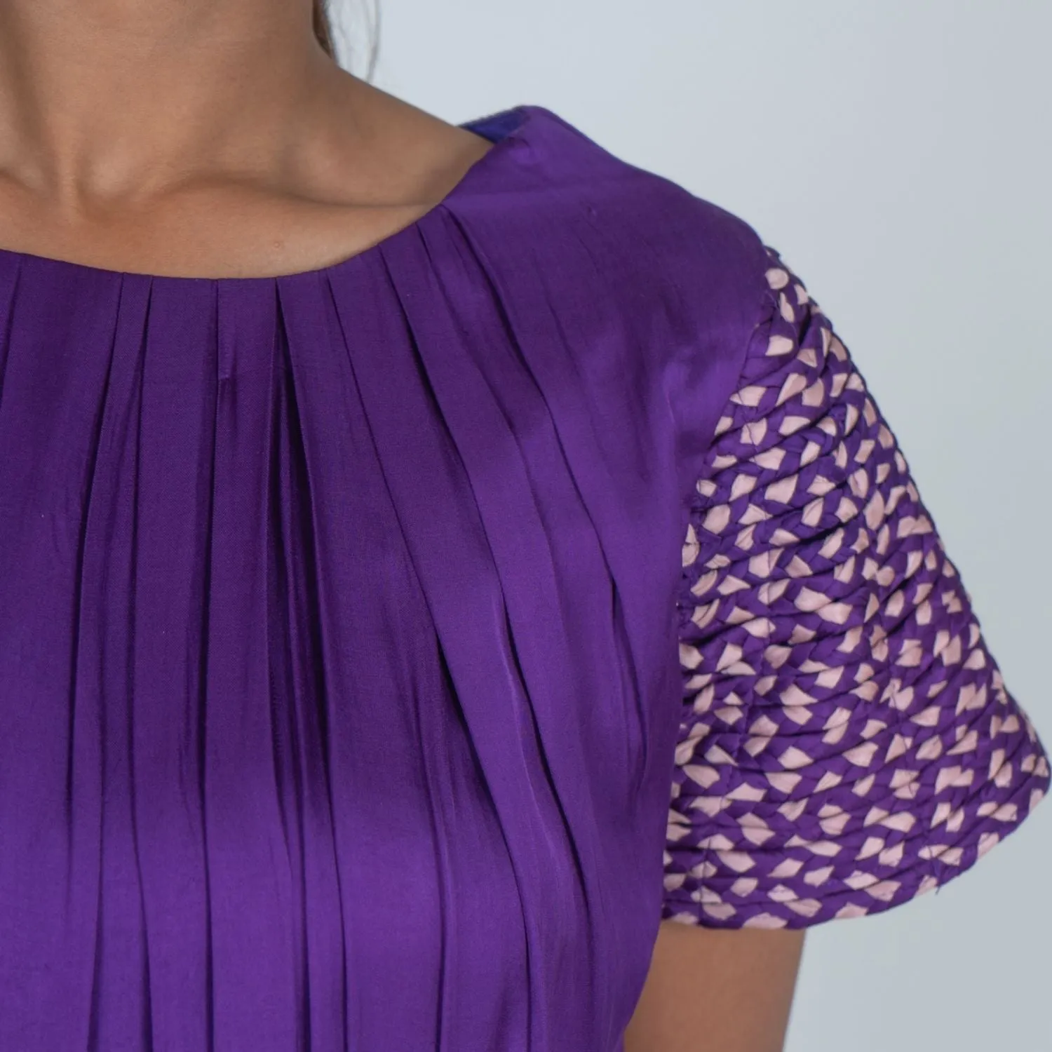 Purple Colour Block Midi Dress | Embellished Sleeve | Contemporary Classics