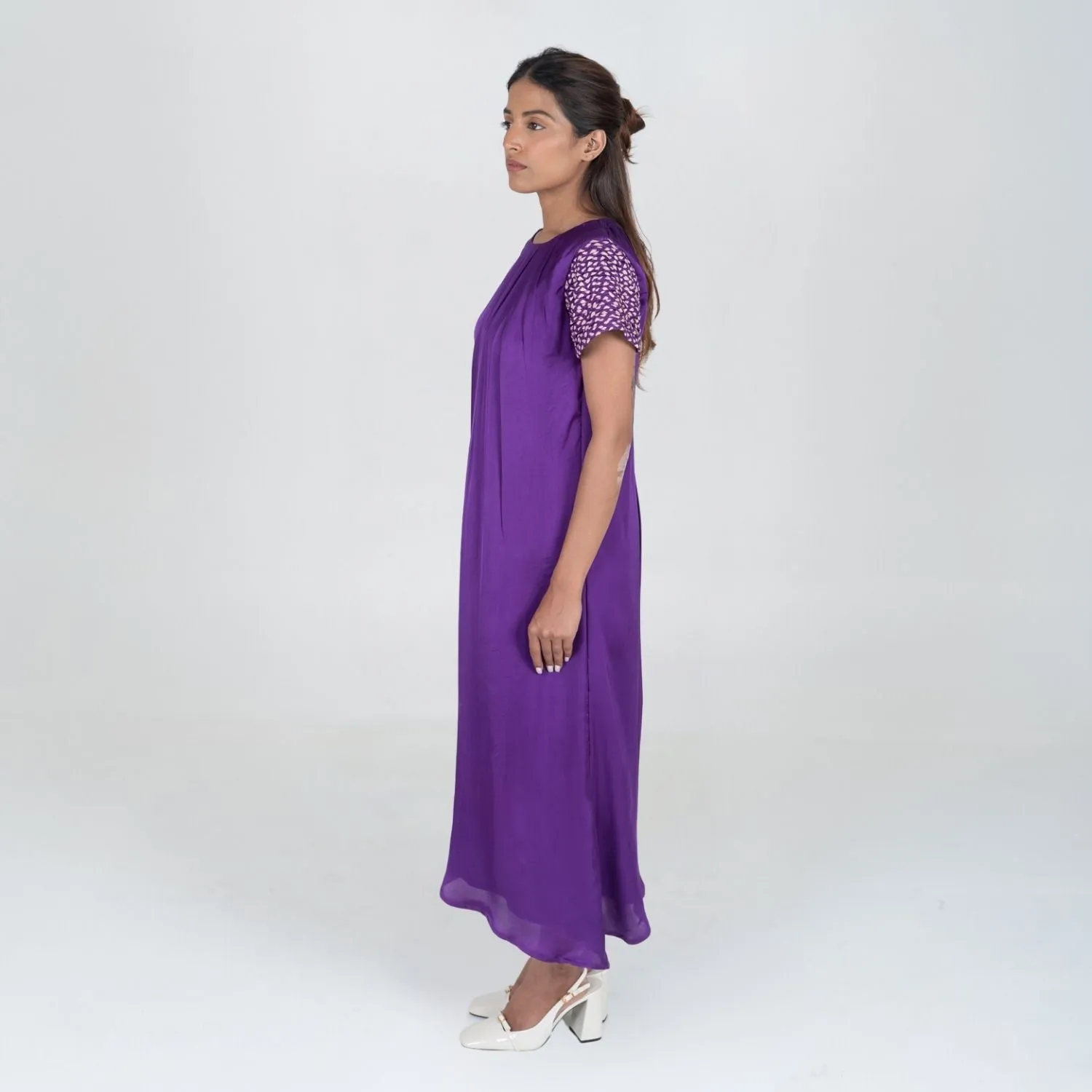Purple Colour Block Midi Dress | Embellished Sleeve | Contemporary Classics