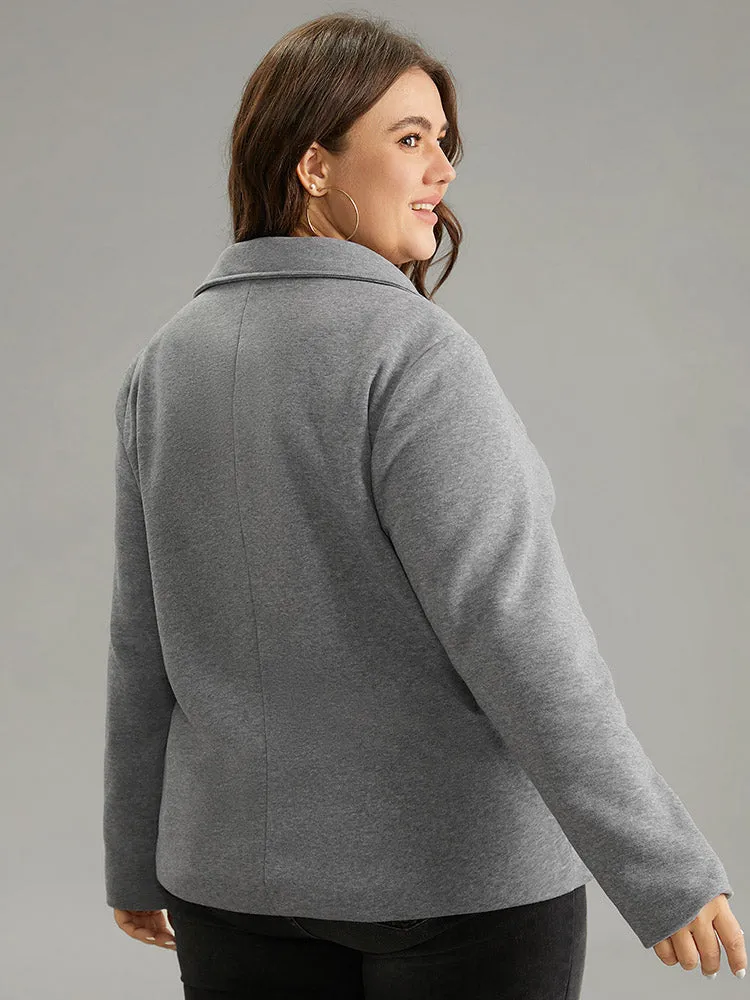 Solid Zipper Asymmetrical Pocket Lapel Collar Coat
