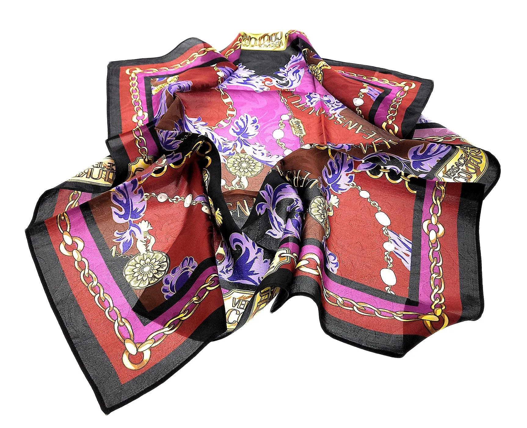 Versace Jeans Couture Multi/Gold Charm Link Baroque Print Silk Scarf