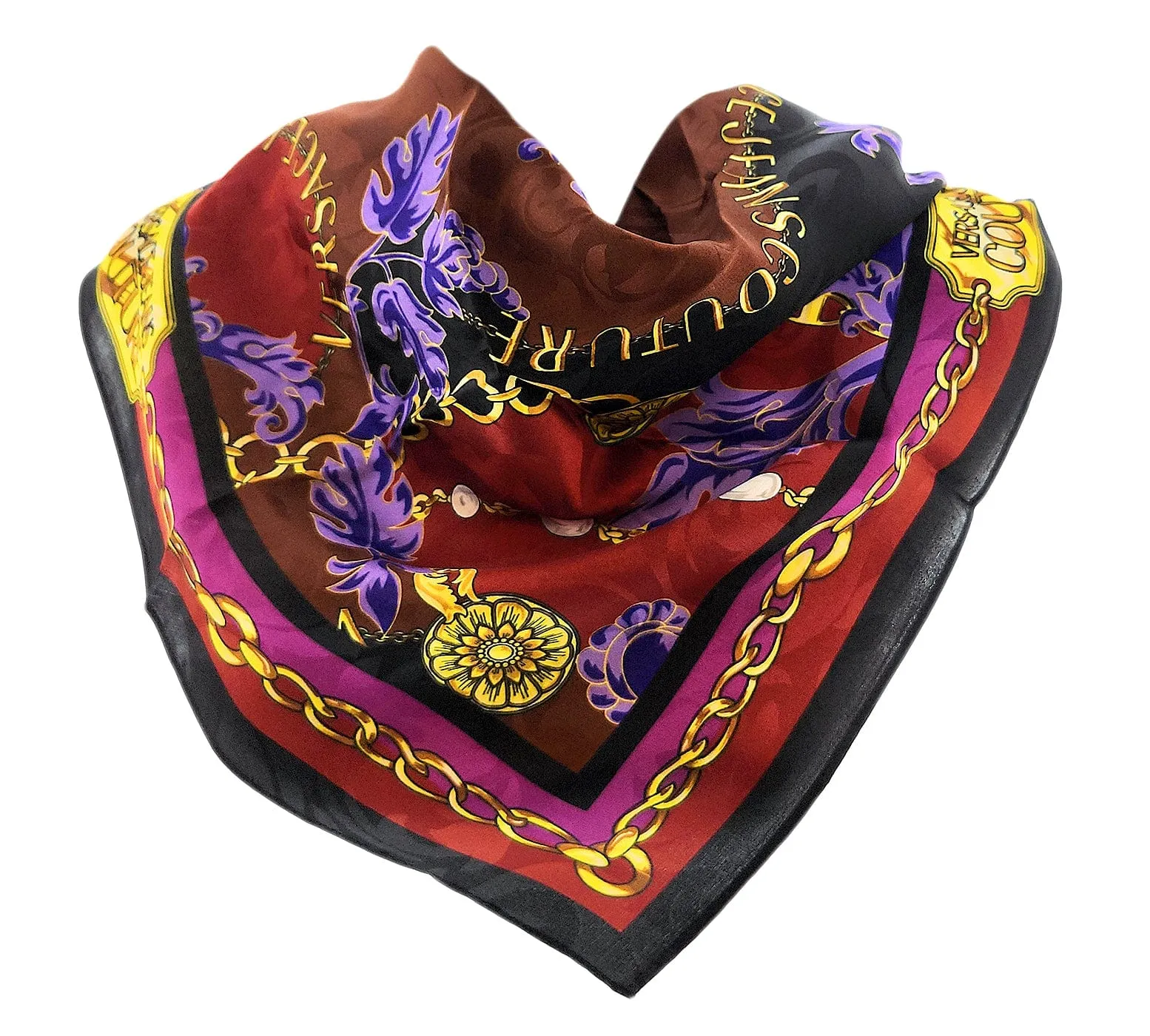 Versace Jeans Couture Multi/Gold Charm Link Baroque Print Silk Scarf