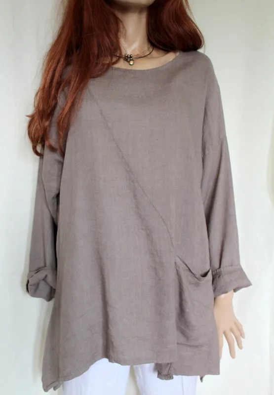 Womens Italian Fine Linen Long Sleeved Pocket Tunic (was £30)