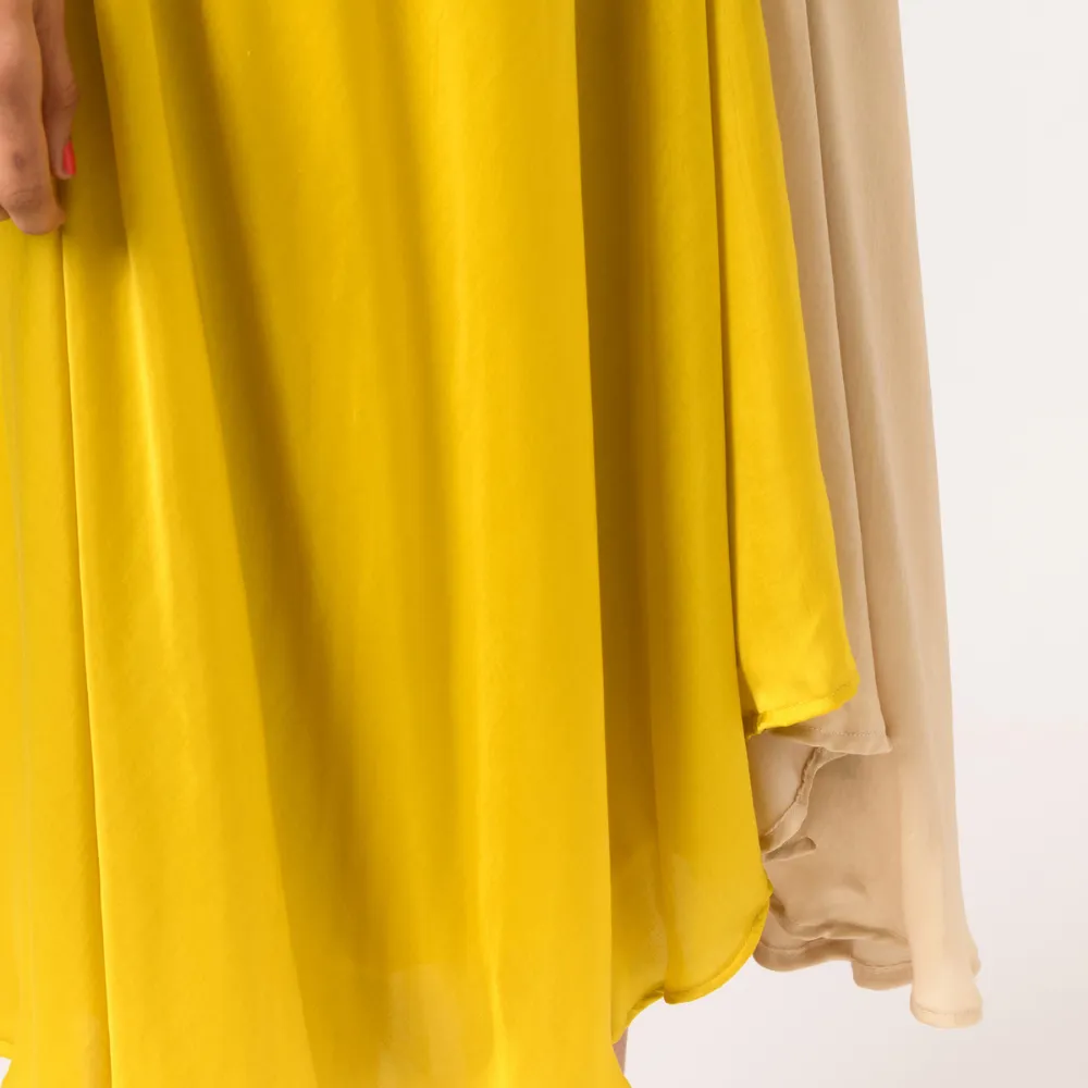 Yellow-Ecru Cap Colour Block Dress | Modal Silk | Chic Appeal